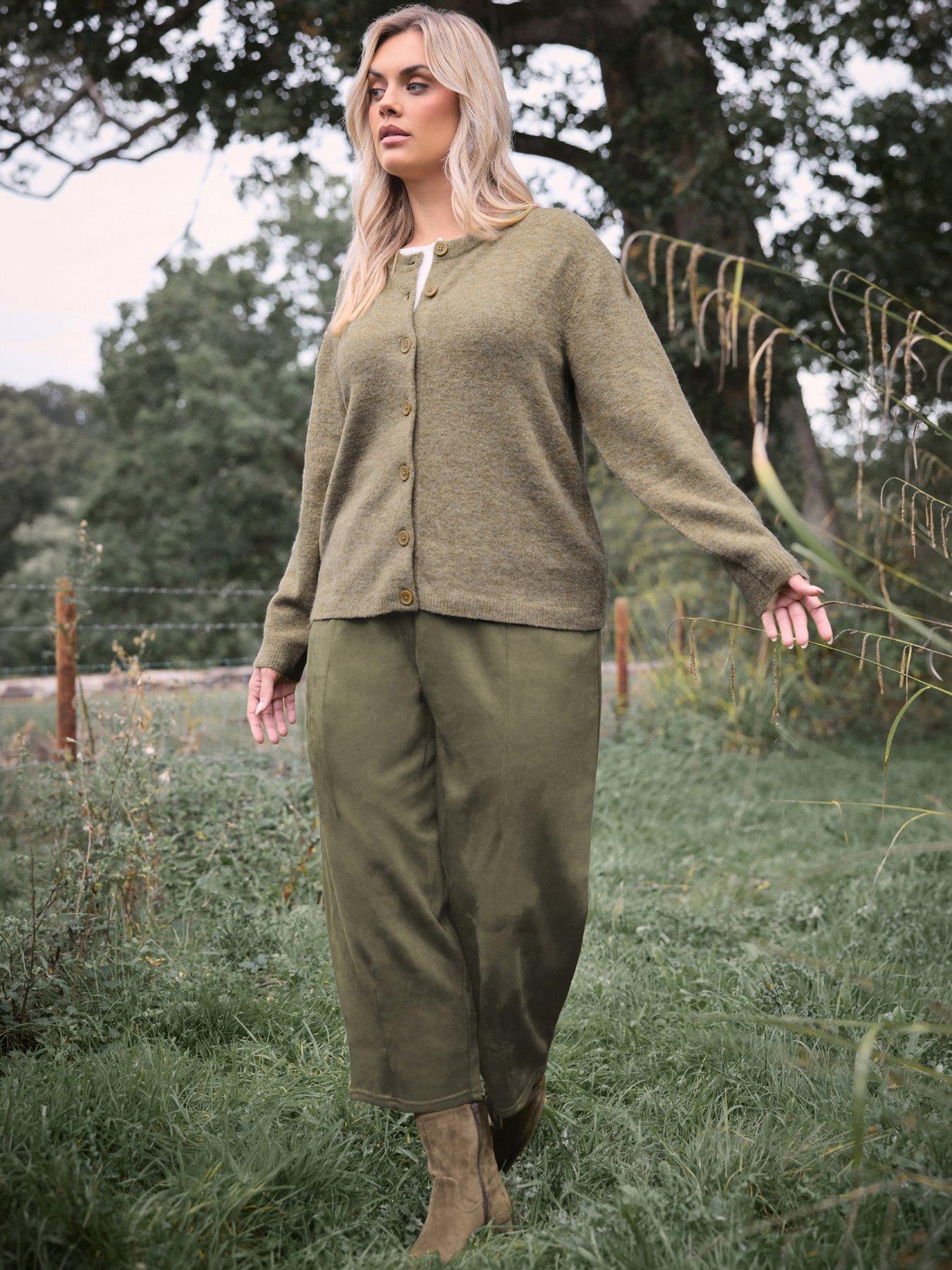Yours Women's Light Khaki Suede Barrel Leg Trousers In 16R - Image 2