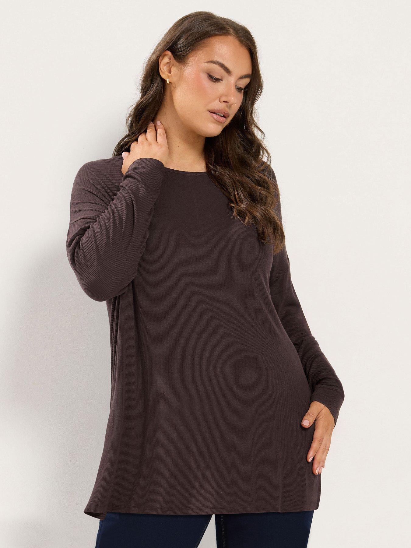 Yours Women's Chocolate Side Split Ribbed Top In | Size: 20 - Image 6