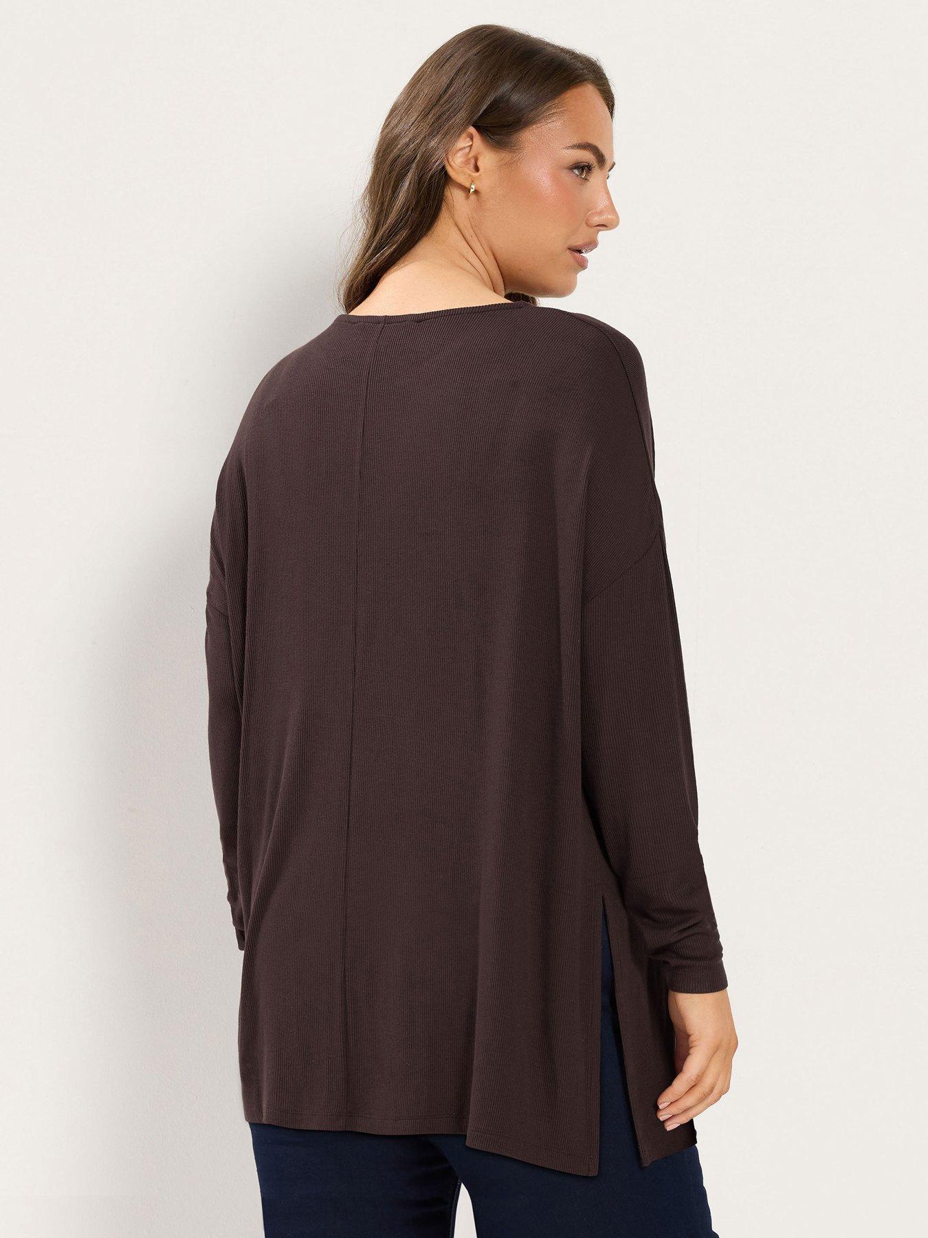 Image 2 of 4 of Yours Womens Curve Ribbed Drop Shoulder T-Shirt - Brown
