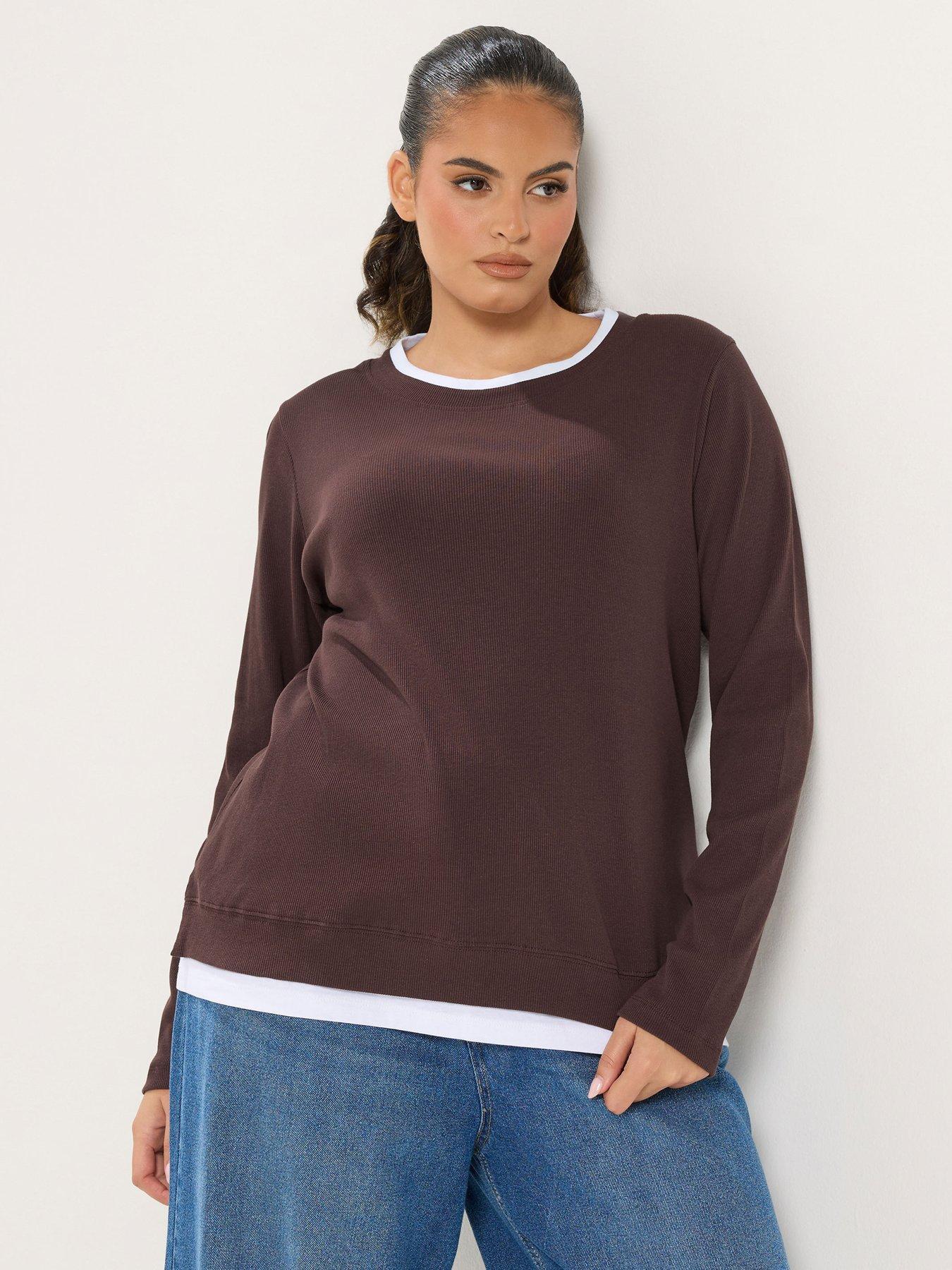Yours Women's Chocolate 2-In-1 Long Sleeve Top In | Size: 16 - Image 6