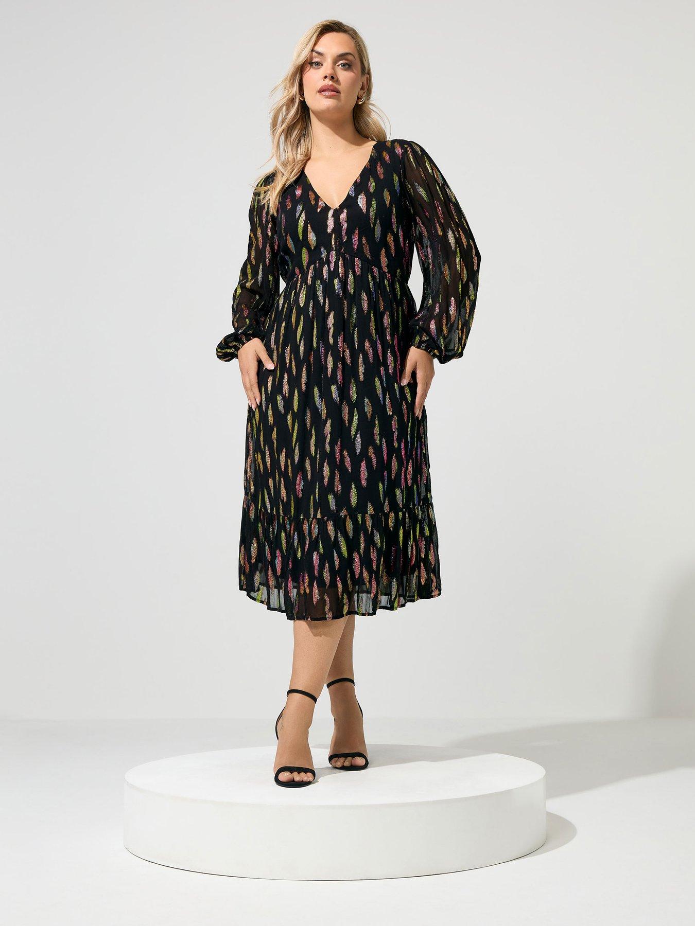 Image 1 of 4 of Yours Curve Long Sleeve Midi Smock Dress