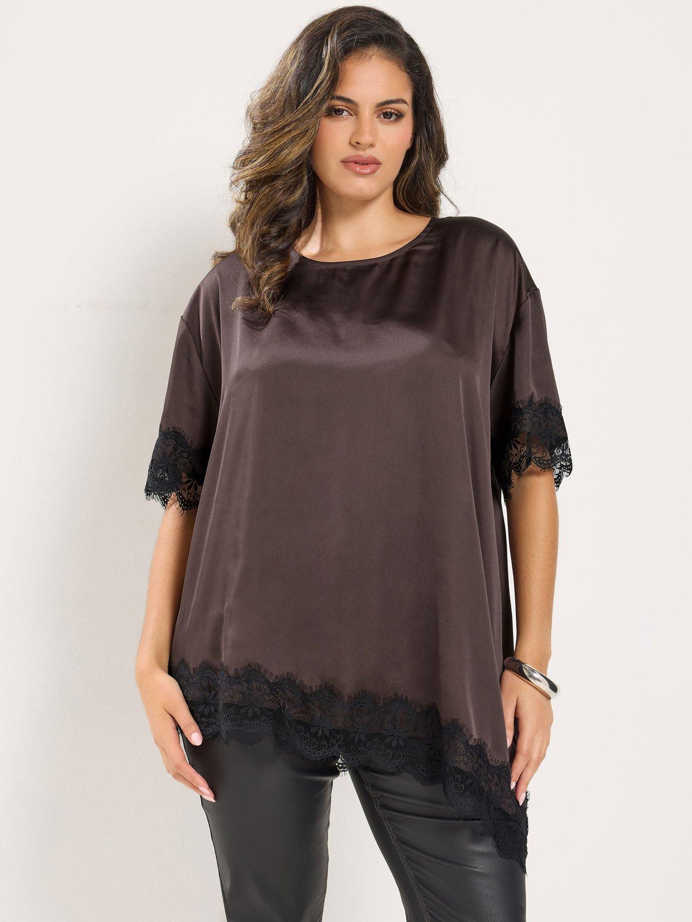 Image 1 of 4 of Yours Curve Lace Trim Asymmetric Top