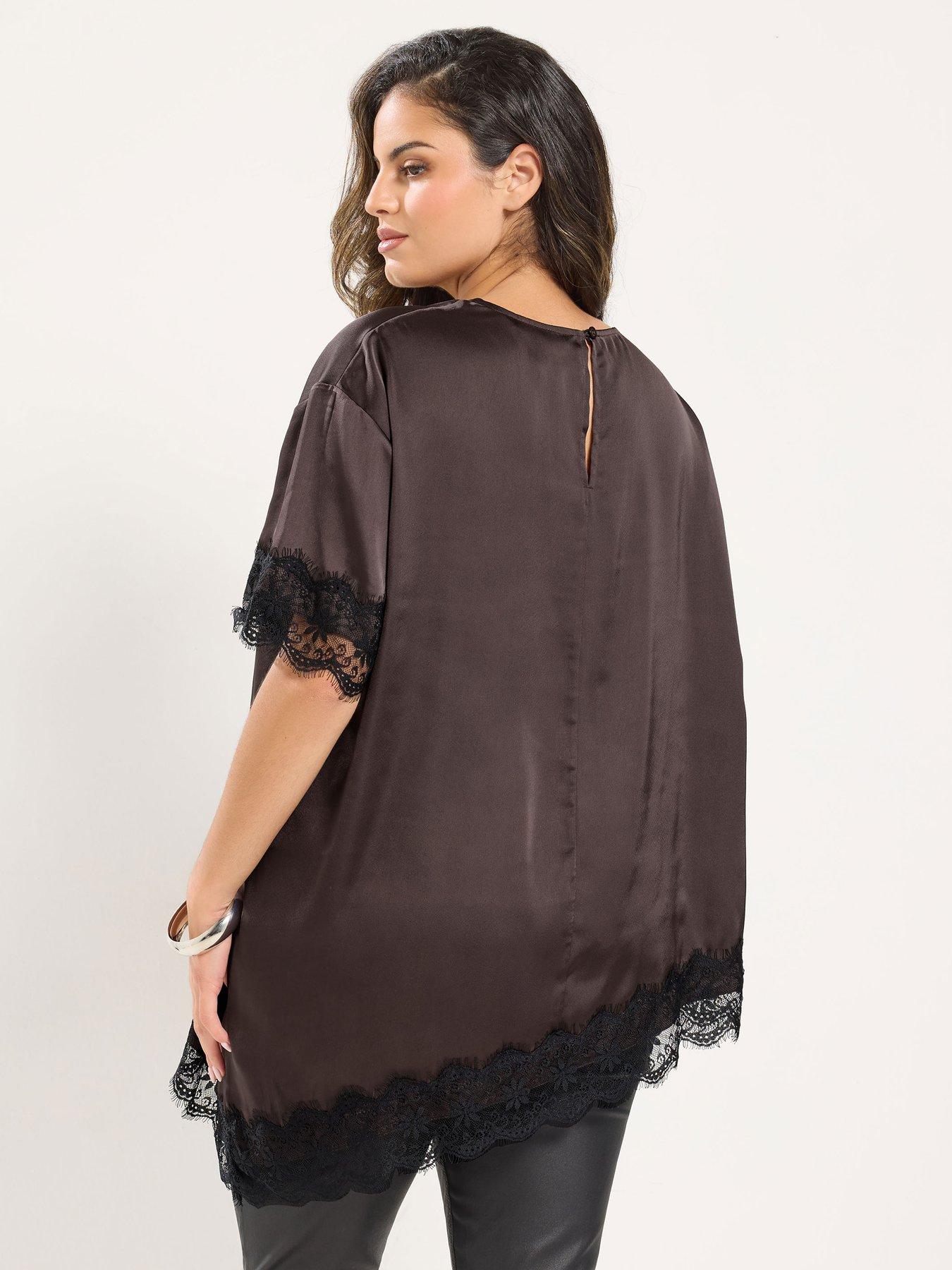 Image 2 of 4 of Yours Curve Lace Trim Asymmetric Top