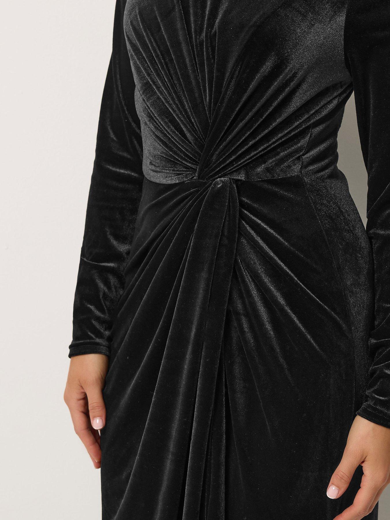Image 4 of 4 of Yours Womens Tall Knot Front Velvet Maxi Dress - Black