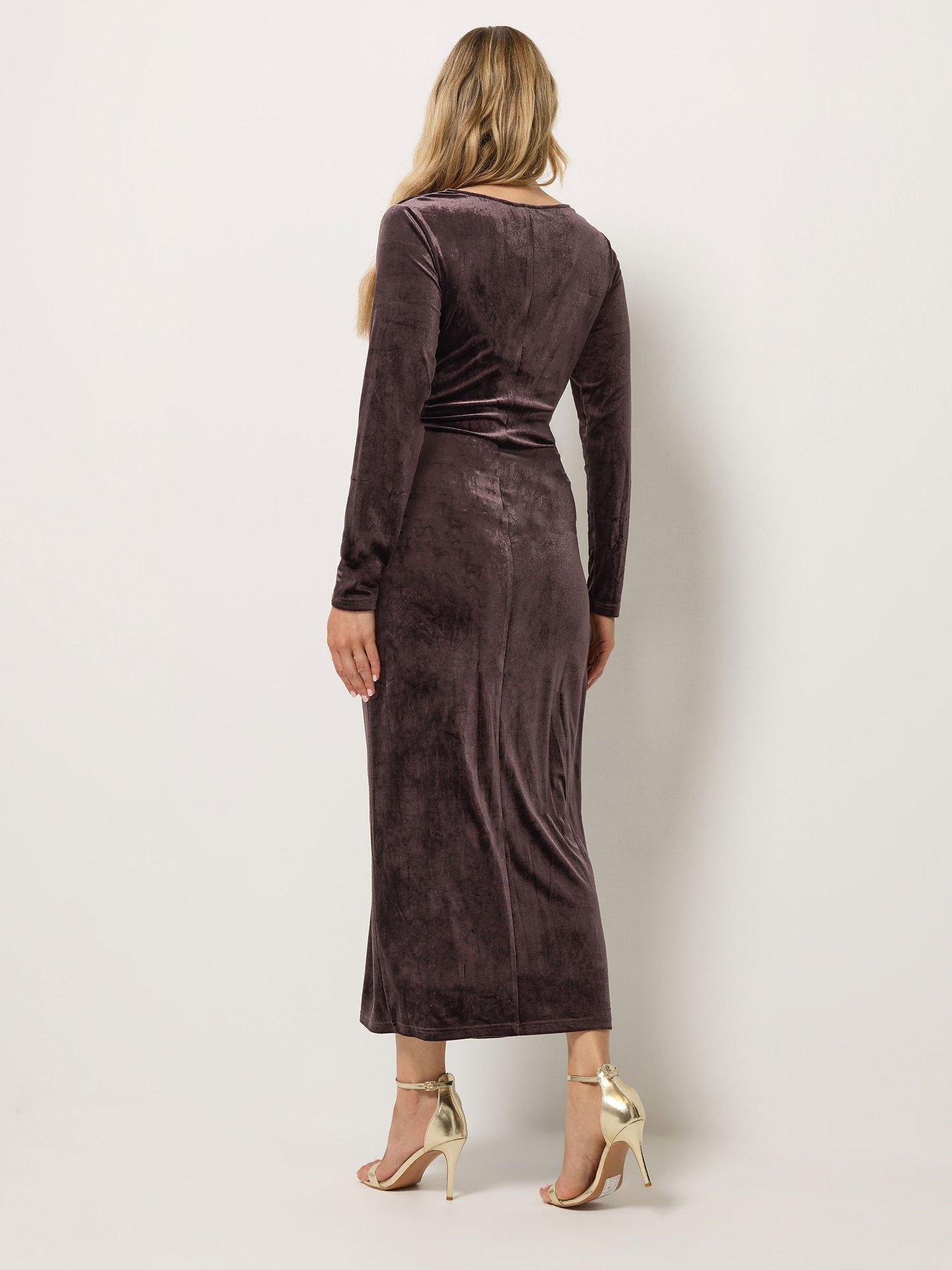 Image 2 of 4 of Yours Tall Velvet Knot Front Dress