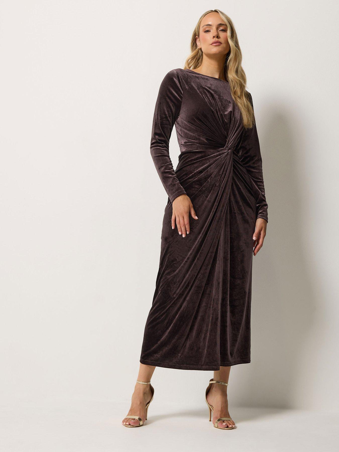 Image 3 of 4 of Yours Tall Velvet Knot Front Dress