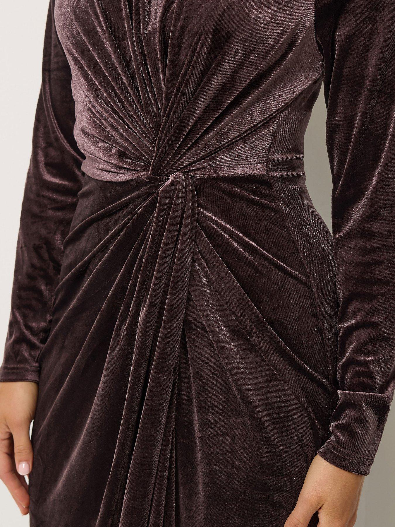 Image 4 of 4 of Yours Tall Velvet Knot Front Dress