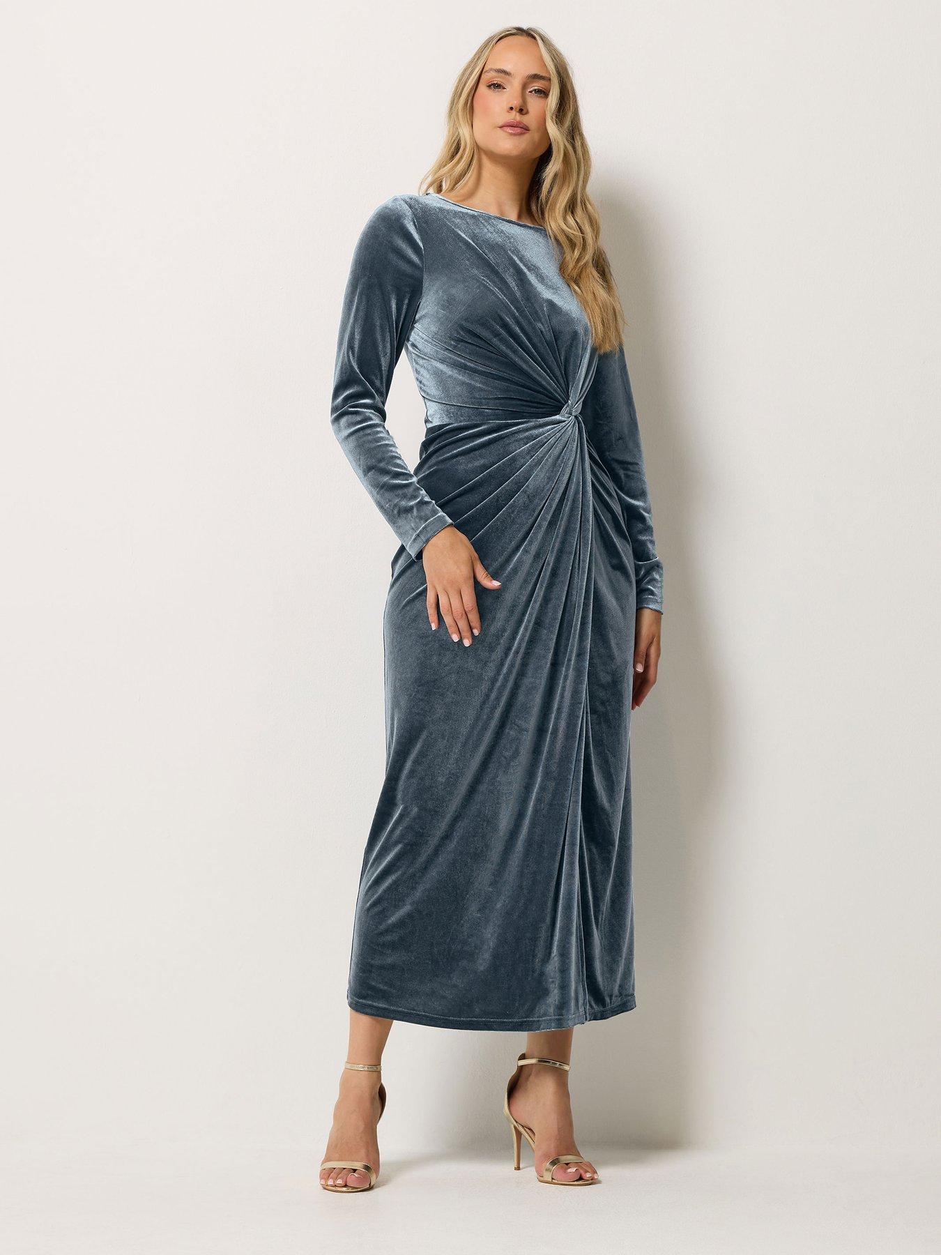 Image 3 of 4 of Yours Tall Velvet Knot Front Dress