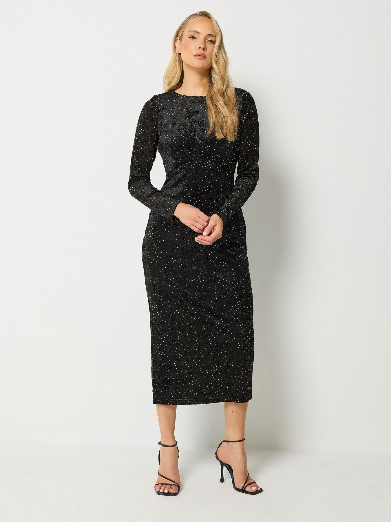 Image 3 of 4 of Yours Tall Velvet Mesh Stud Dress