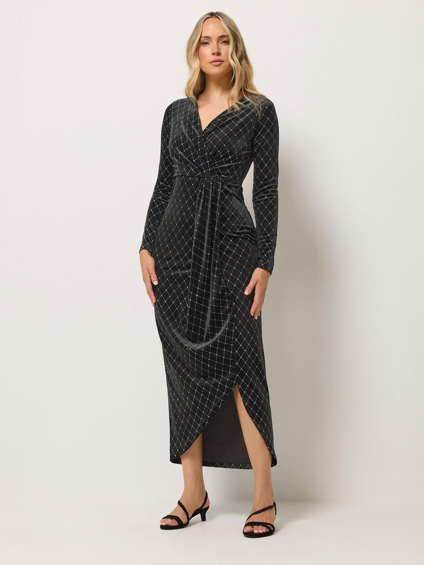 Image 3 of 4 of Yours Tall Glitter Velvet Wrap Dress