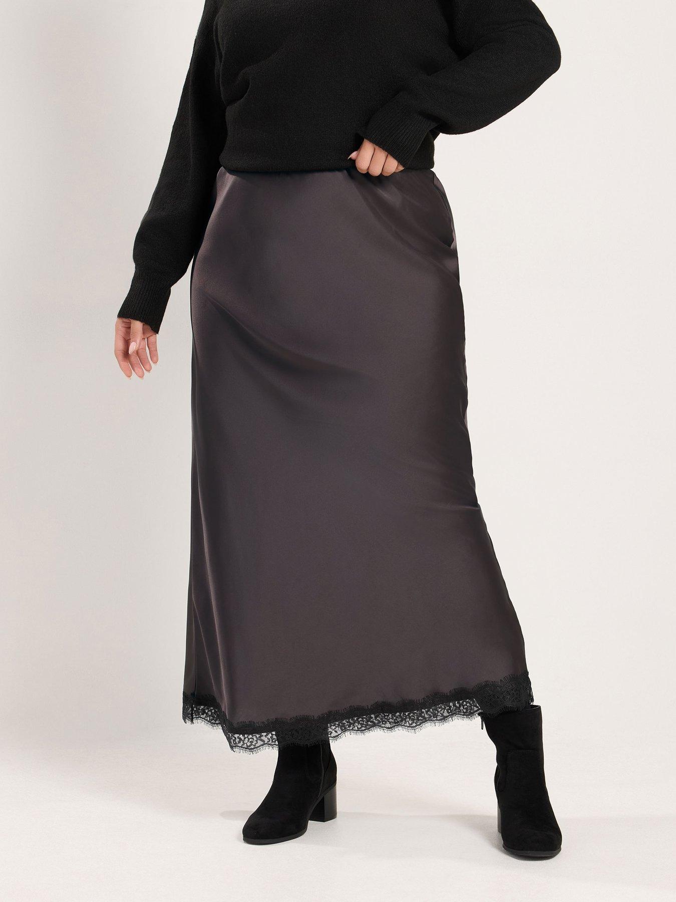 Yours Women's Satin Lace Hem Skirt in Chocolate | Size: 12 - Image 6