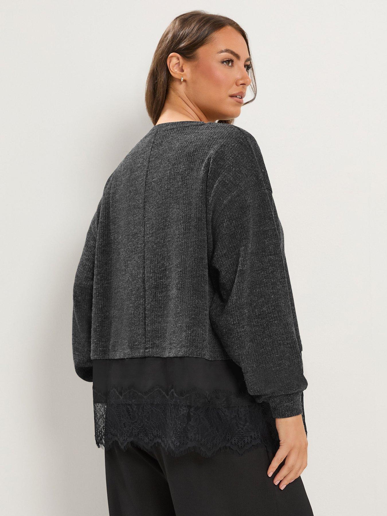 Image 2 of 4 of Yours Curve Satin Lace Hem Top