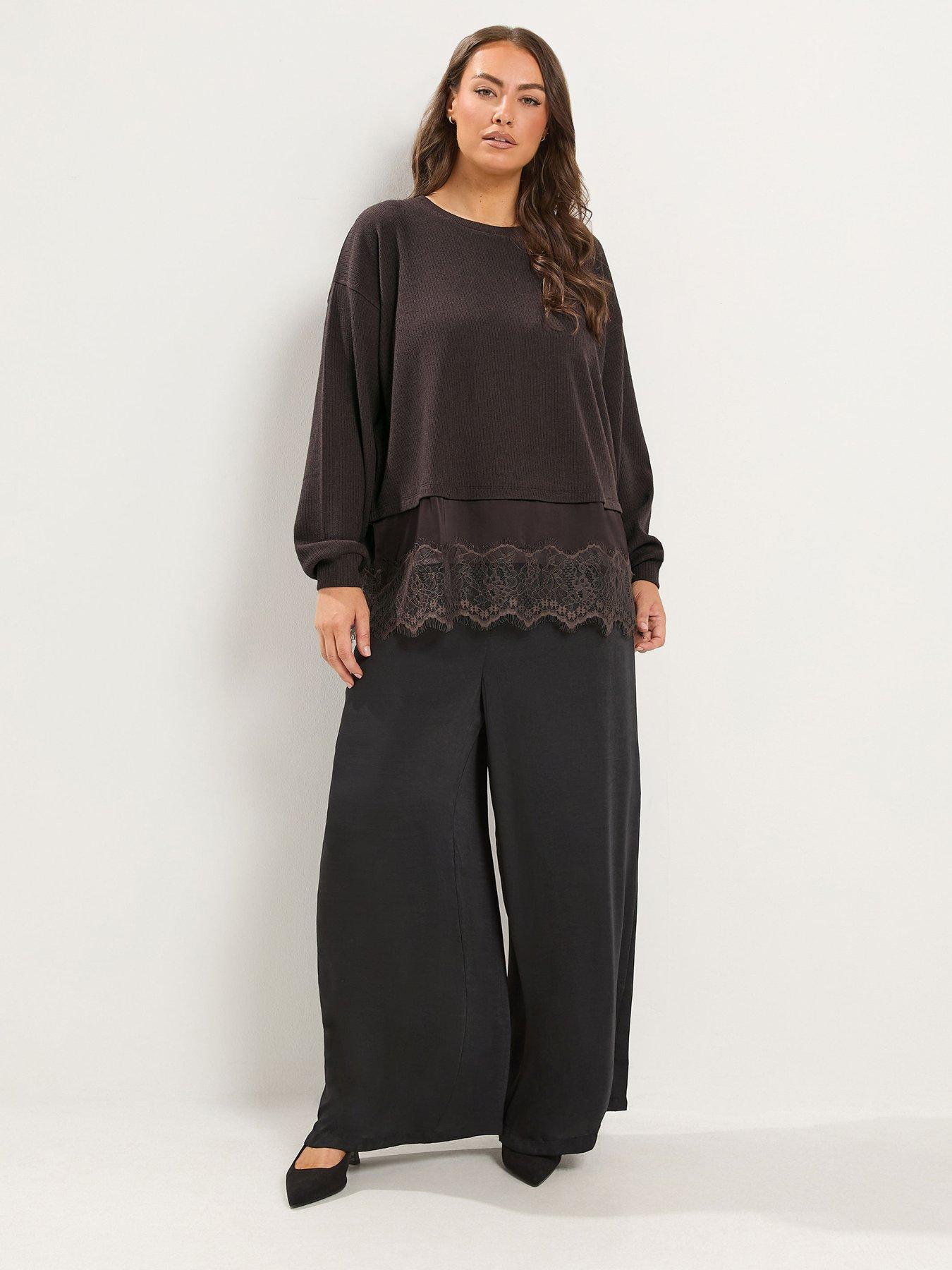 Image 3 of 4 of Yours Curve Satin Lace Hem Top