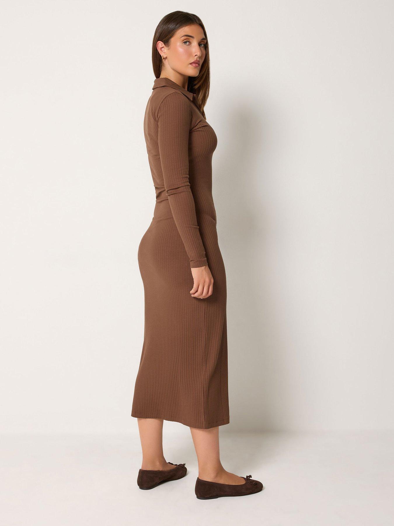 Image 2 of 4 of Yours Tall Collar Button Rib Maxi Dress