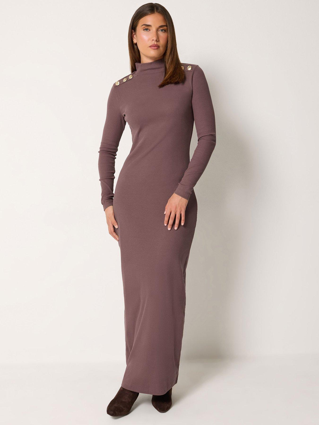 Image 1 of 4 of Yours Tall Button Shoulder Maxi Dress