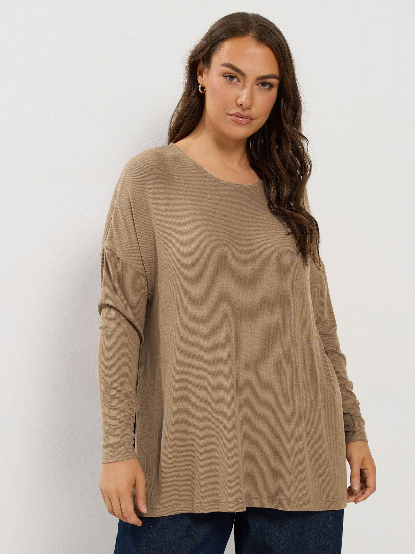 Yours Women's Brown Side Split Ribbed Top In | Size: 22-24 - Image 6