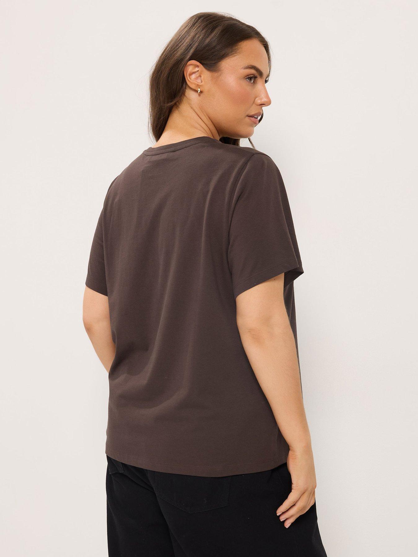 Image 2 of 4 of Yours Womens Curve Placement Print Set In Sleeve T-Shirt - Brown