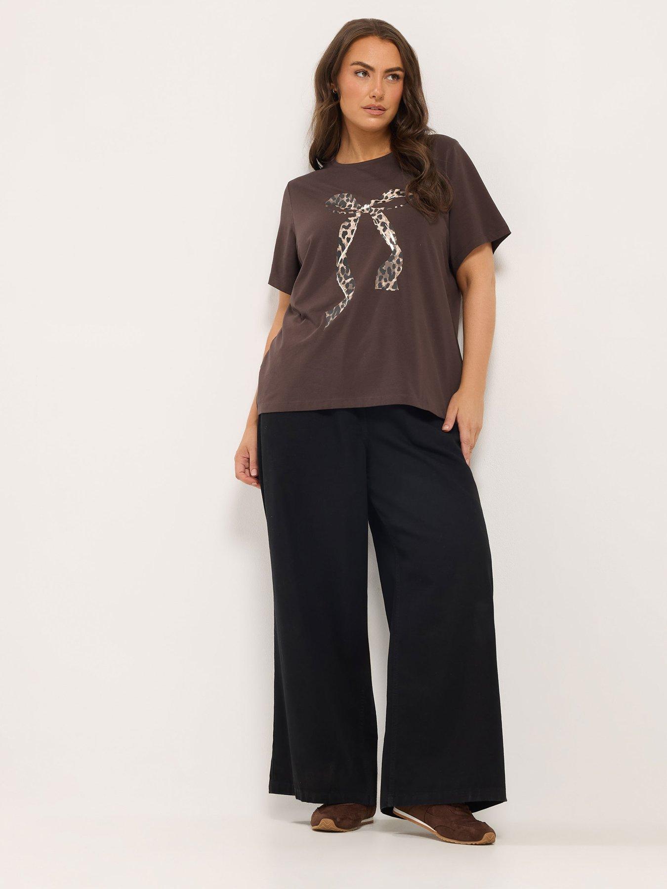 Image 3 of 4 of Yours Womens Curve Placement Print Set In Sleeve T-Shirt - Brown