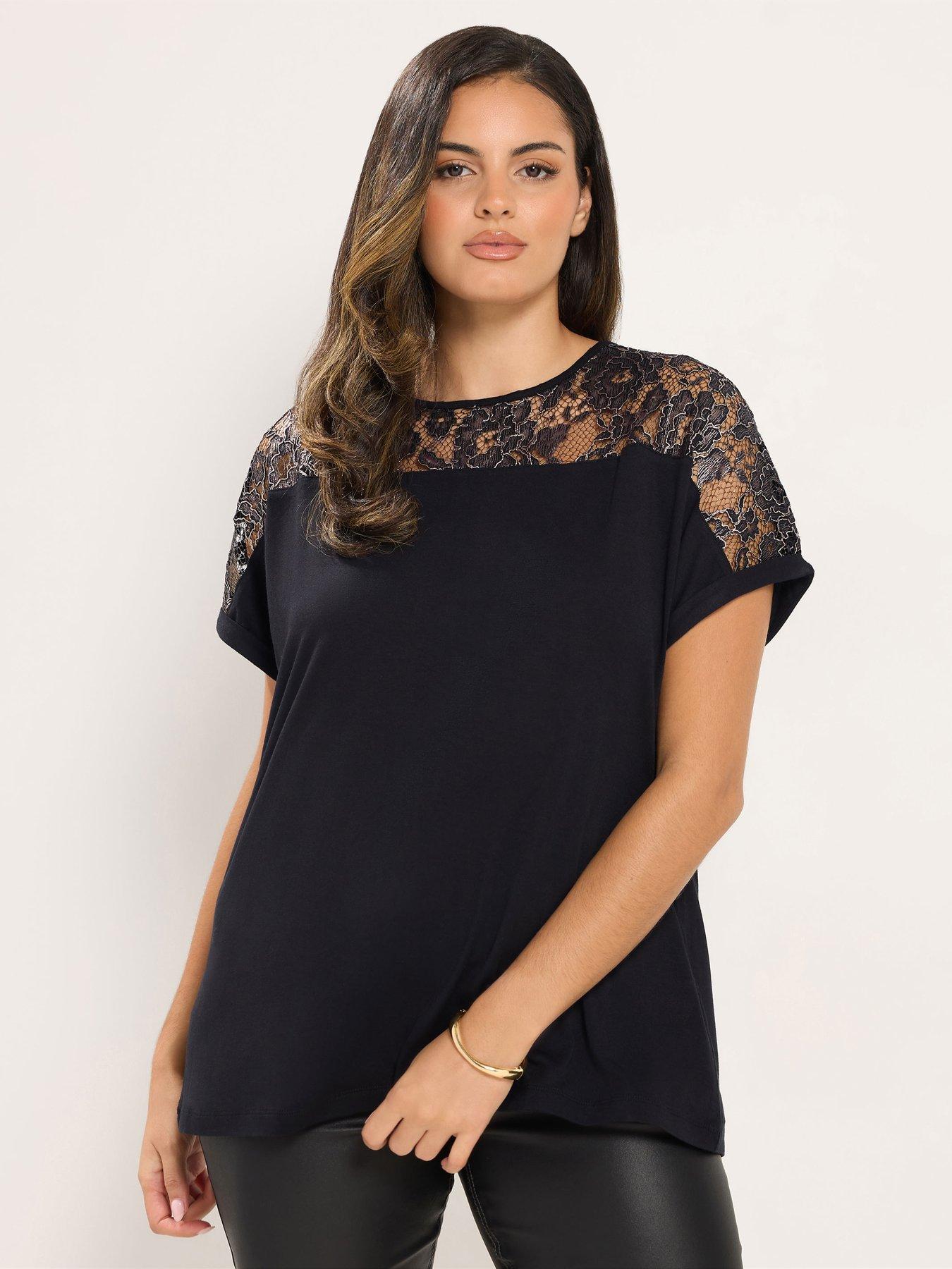 Image 1 of 4 of Yours Curve Beaded Lace Top