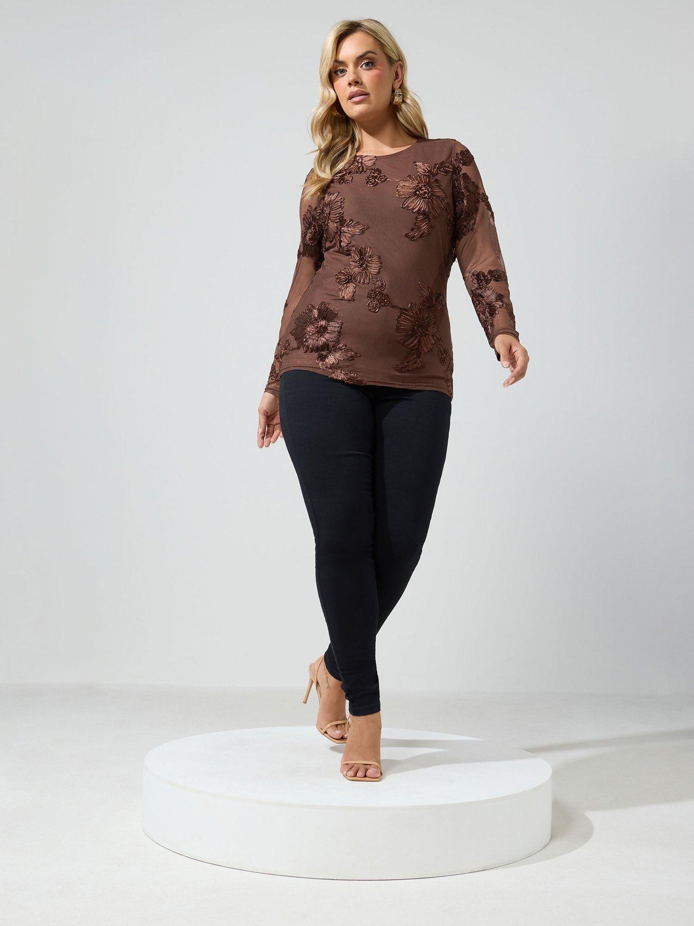 Image 3 of 4 of Yours Curve Floral Mesh Top