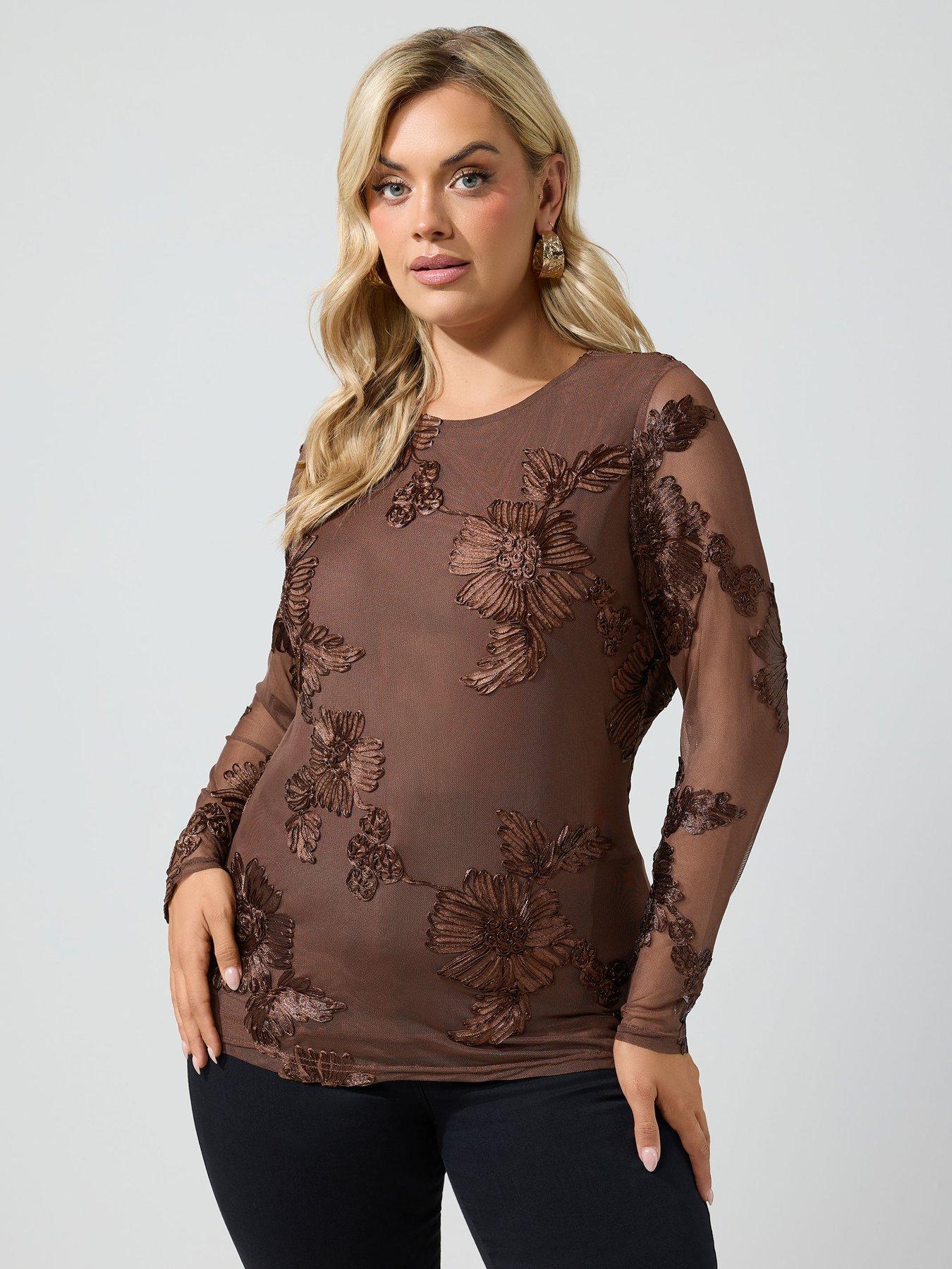 Image 4 of 4 of Yours Curve Floral Mesh Top
