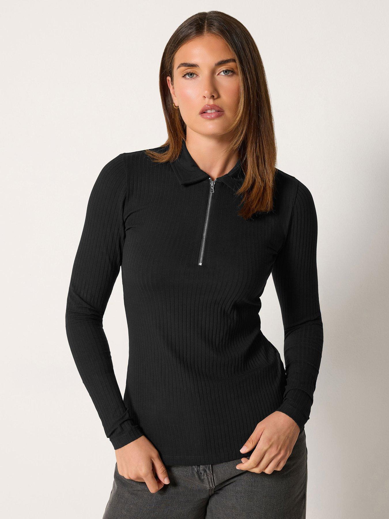 Long Tall Sally Women's Black Tall Quarter Zip Ribbed Top In | Size: 10 - Image 3