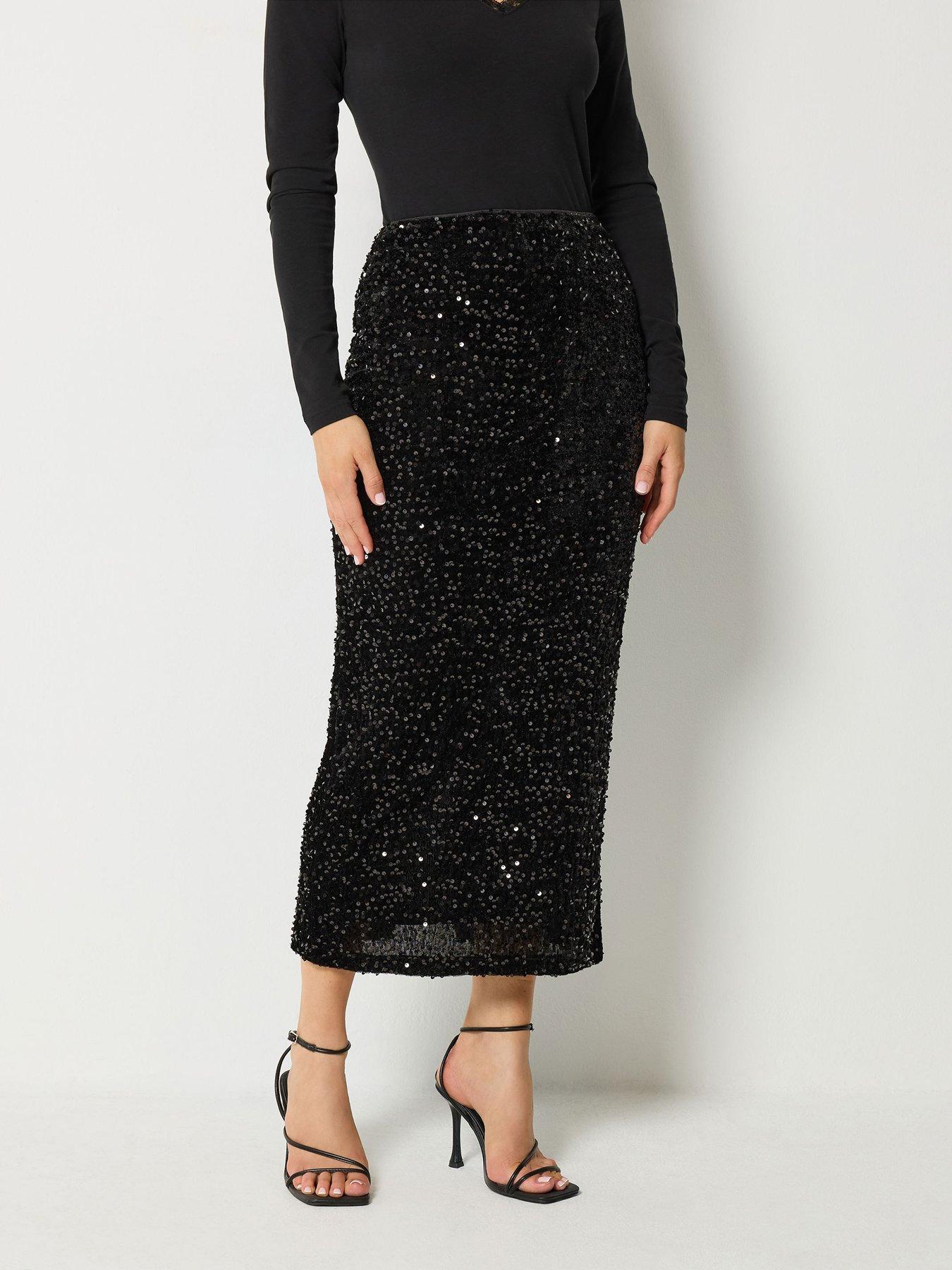 Long Tall Sally Women's Blacks Sequin Velvet Maxi Skirt - Image 3