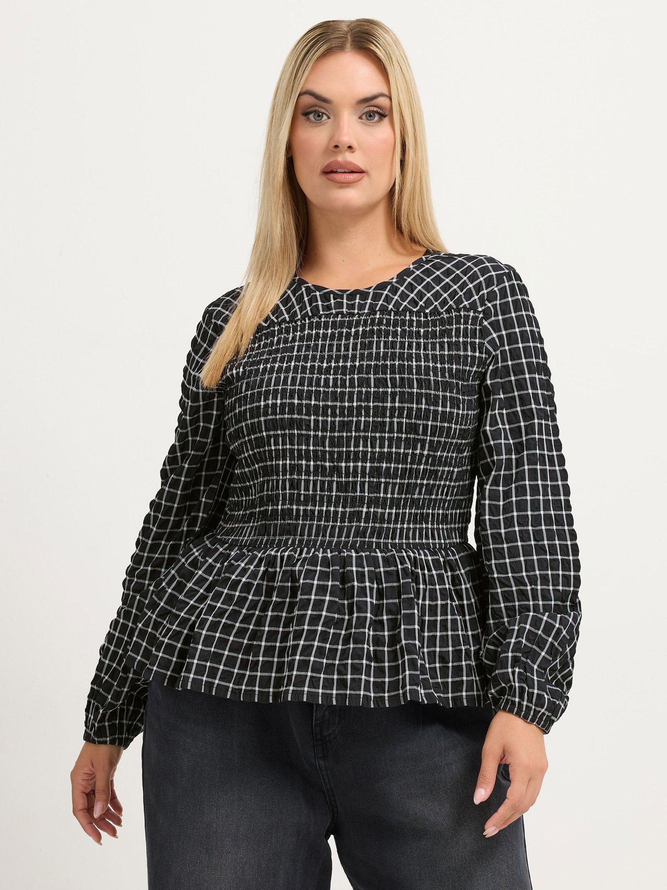Yours Women's Black Checked Shirred Blouse In Size 20 - Image 6