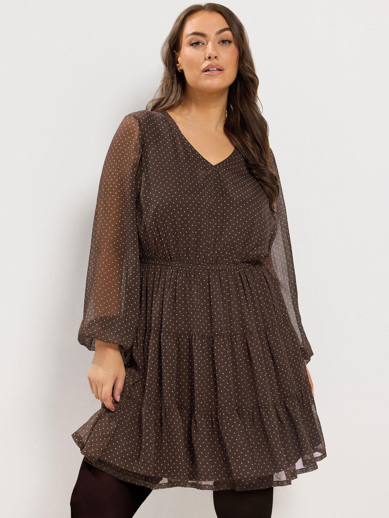 Image 1 of 4 of Yours Curve Polka Dot Tiered Dress