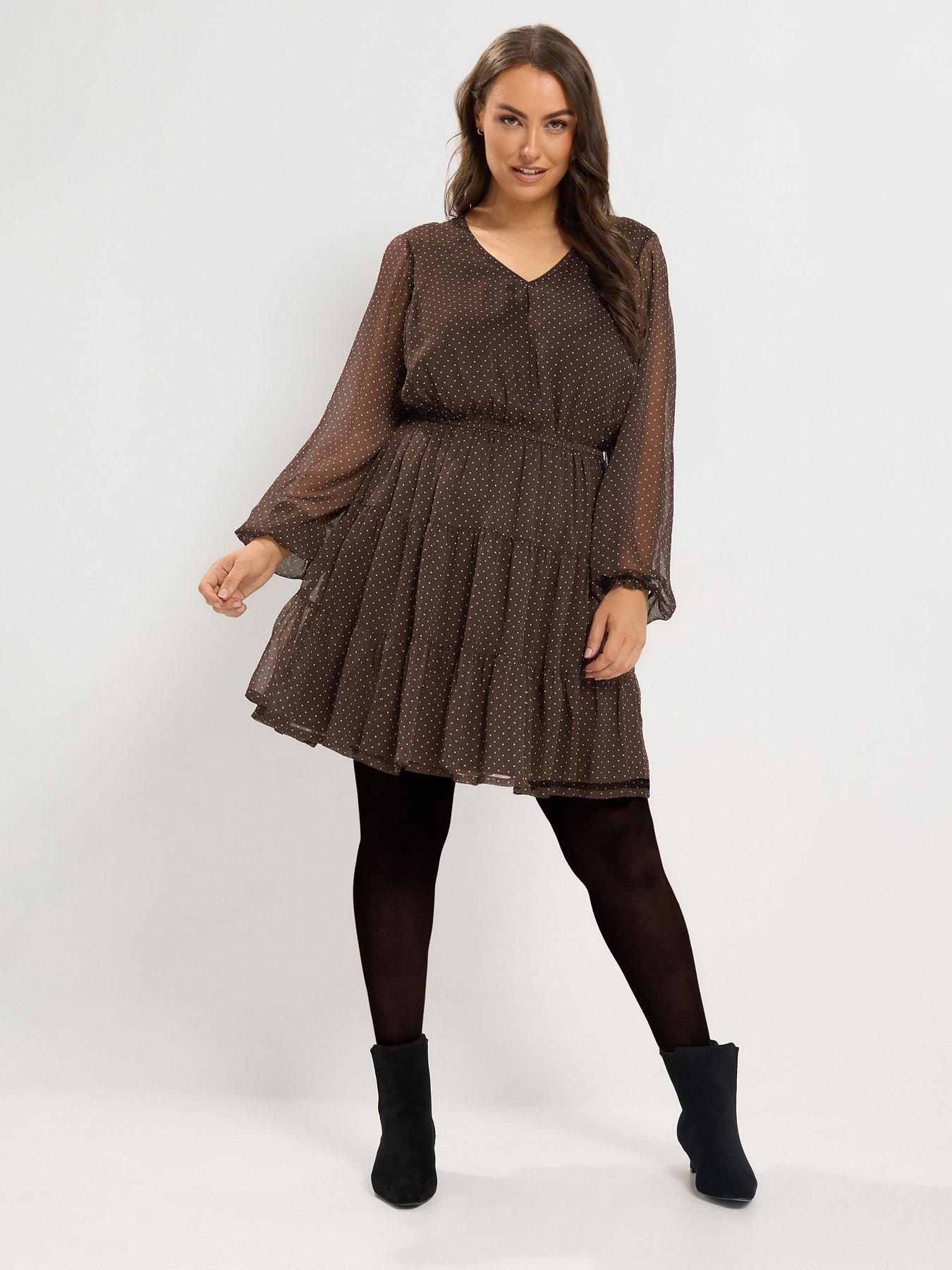 Image 3 of 4 of Yours Curve Polka Dot Tiered Dress