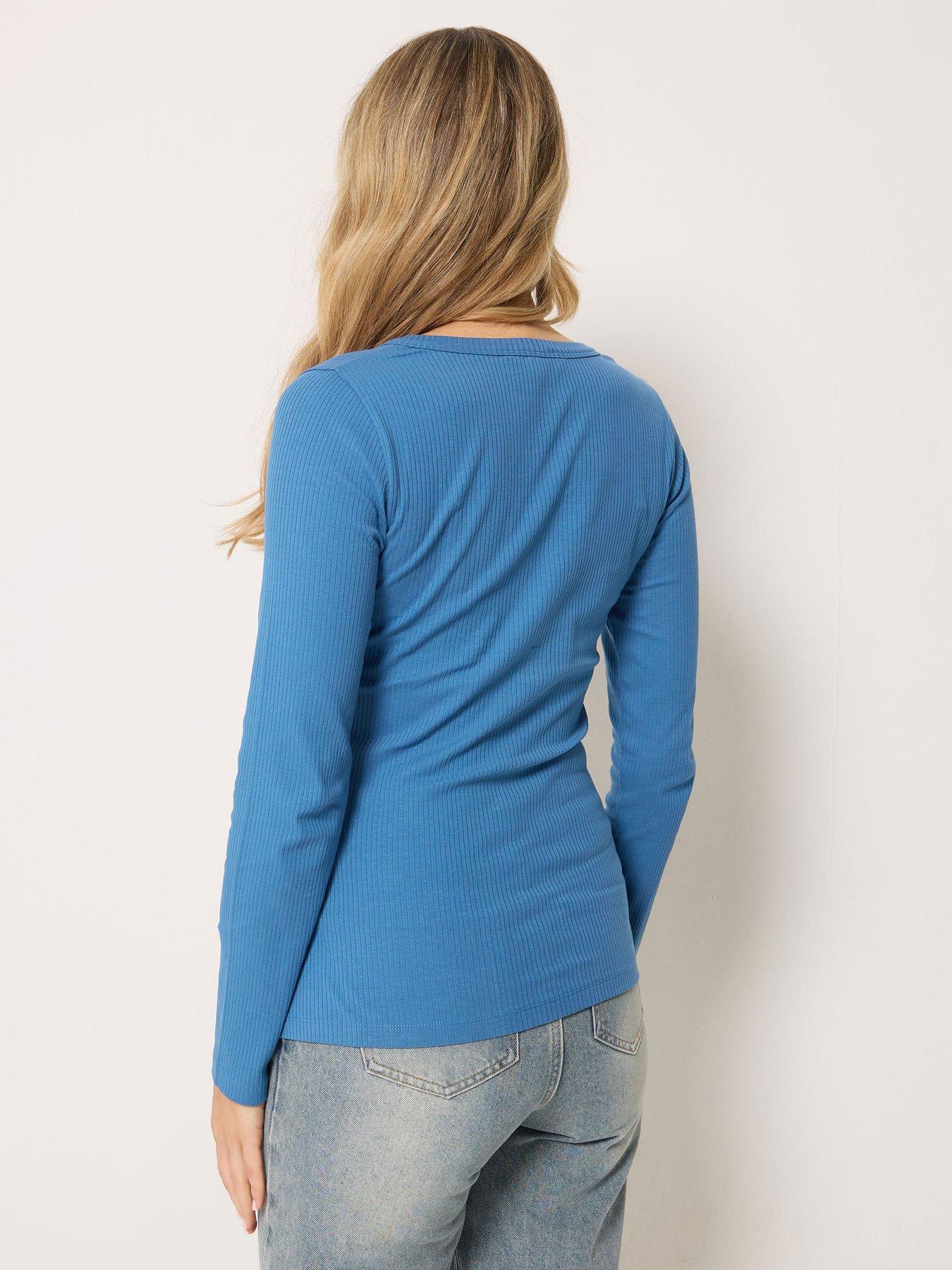 Image 2 of 4 of Long Tall Sally Womens Tall Long Sleeve Henley Top - Blue