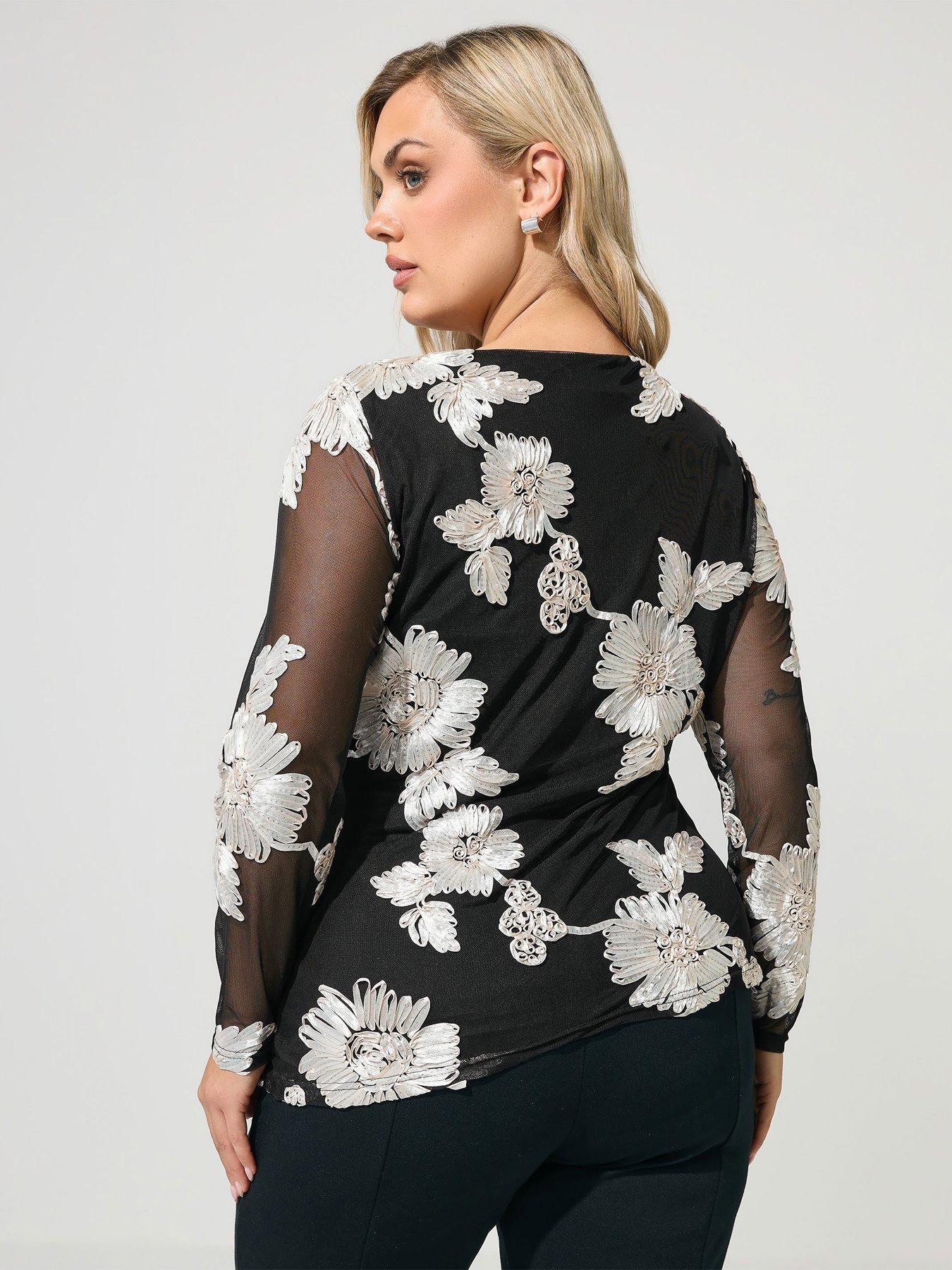 Image 2 of 4 of Yours Curve Floral Mesh Top