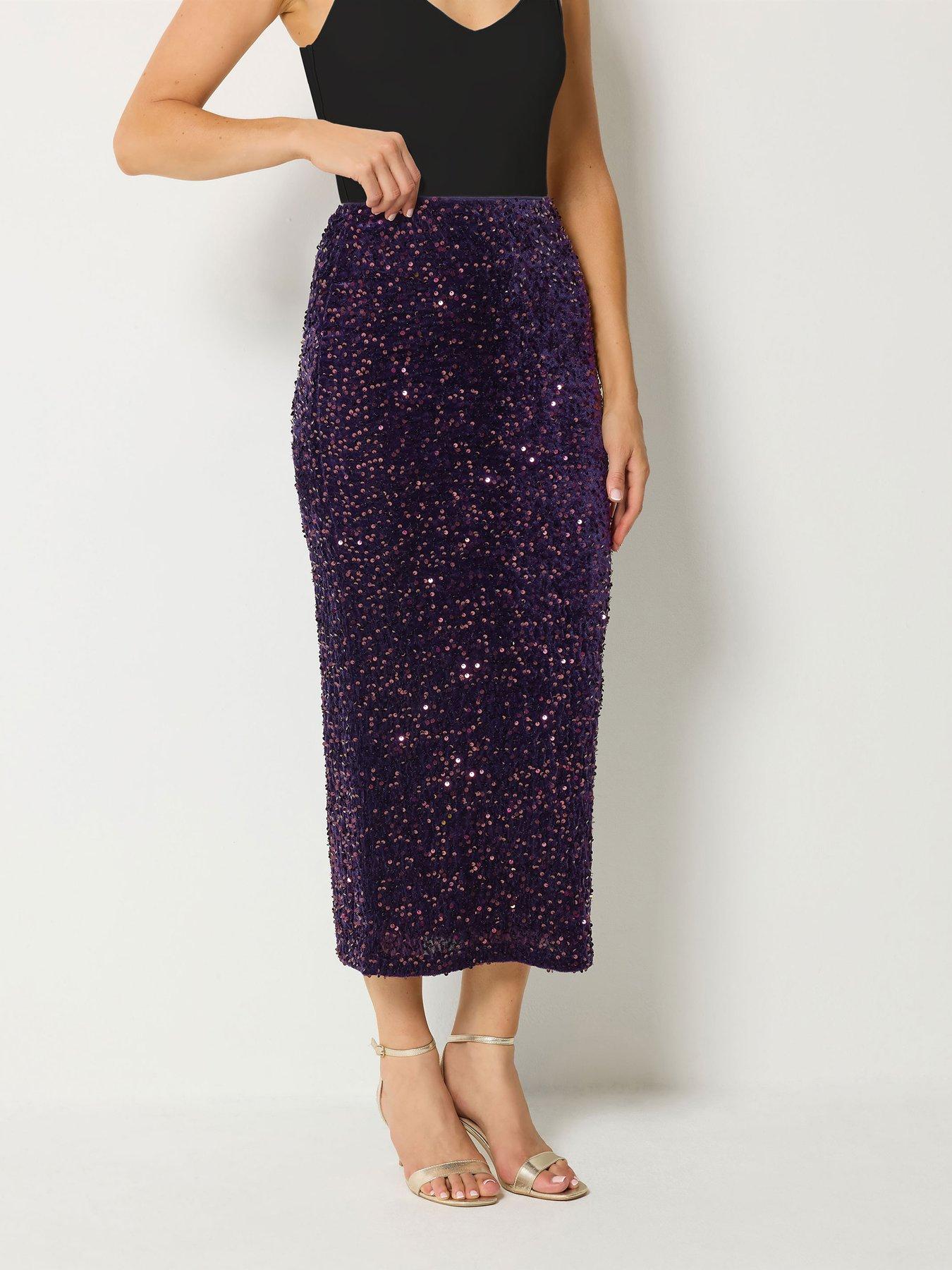 Long Tall Sally Women's Purple Tall Sequin Velvet Maxi Skirt In | Size: 20 - Image 3