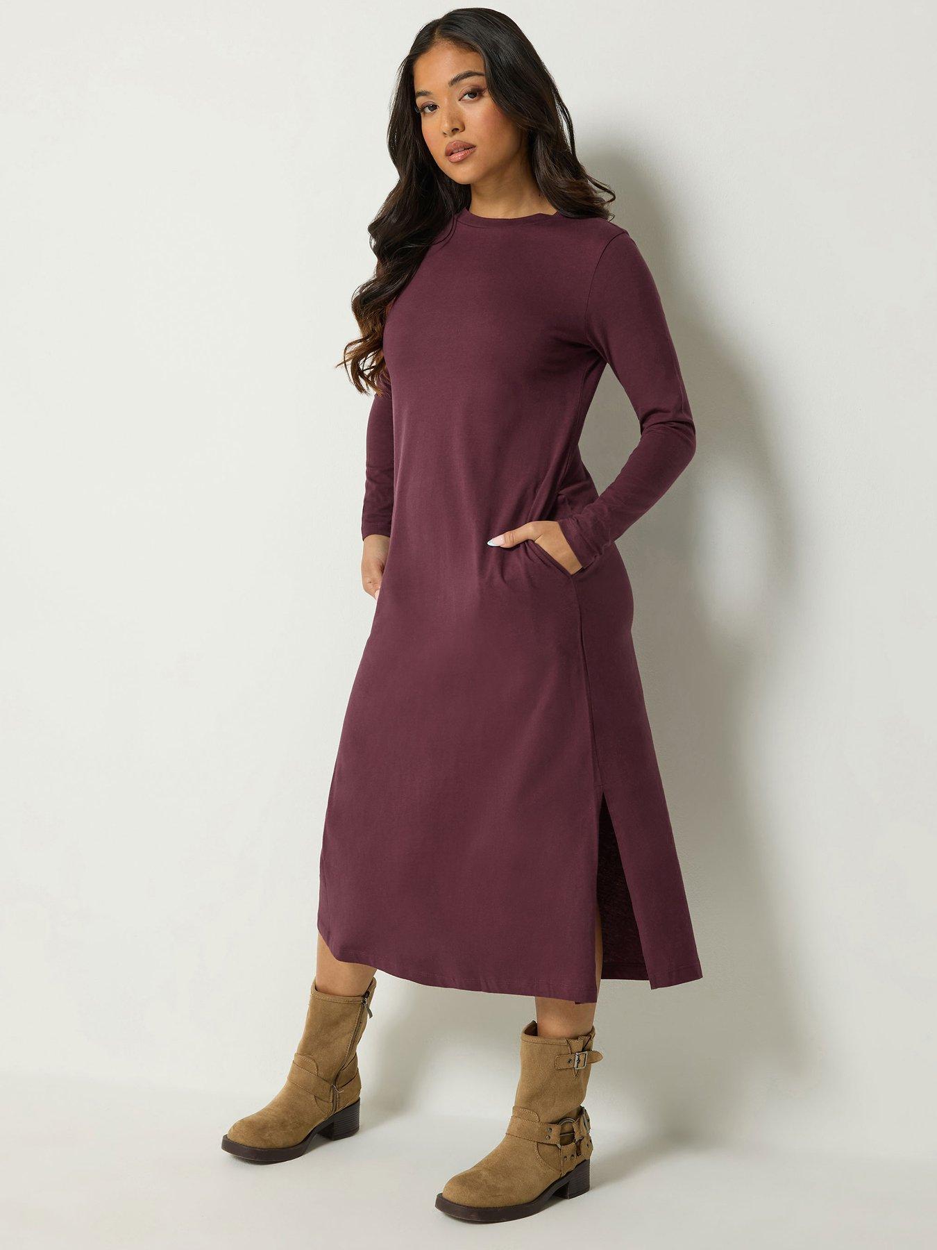 Image 1 of 4 of Yours Womens Petite Jersey Pockets Side Split Maxi Dress - Red