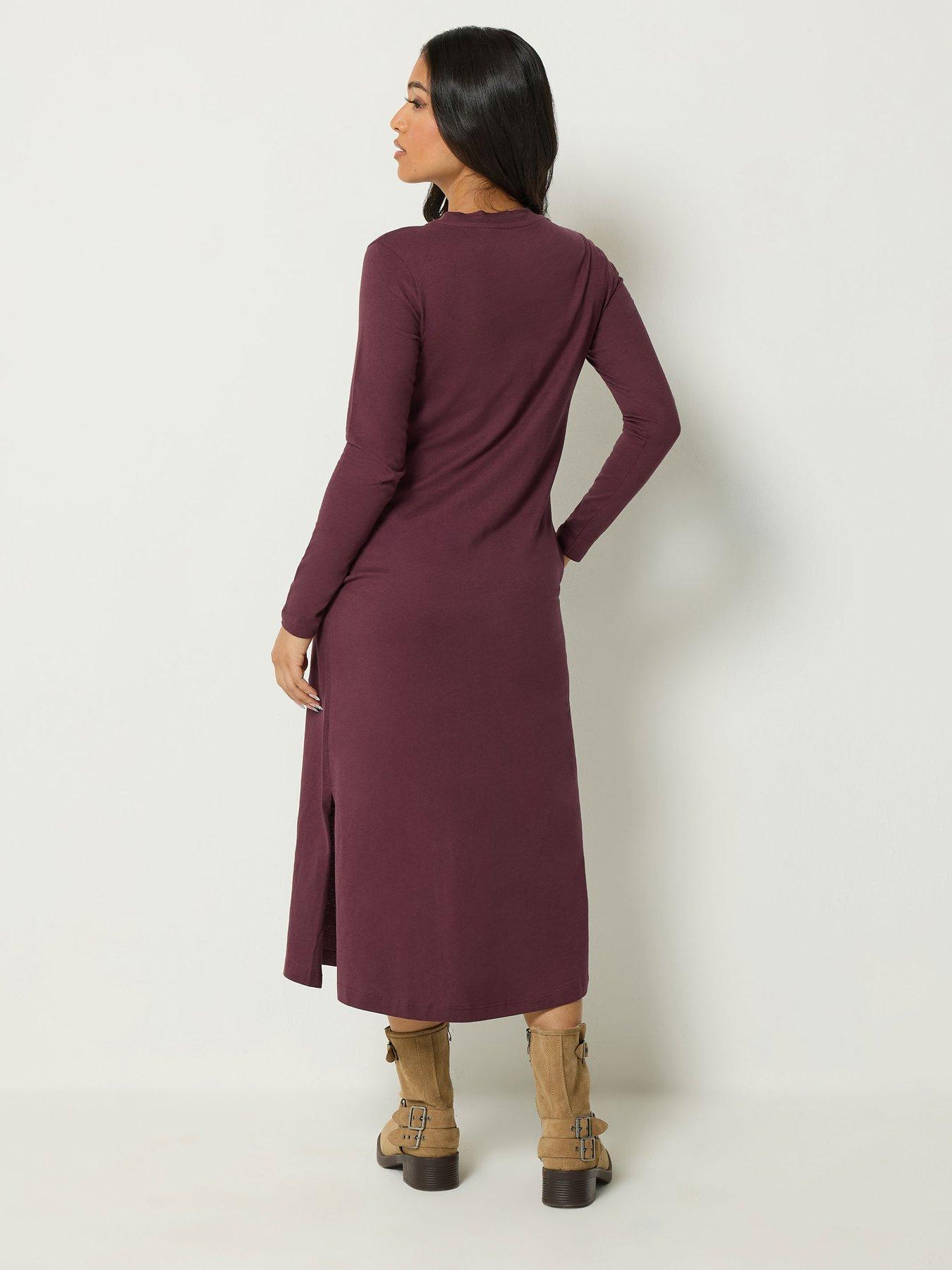 Image 2 of 4 of Yours Womens Petite Jersey Pockets Side Split Maxi Dress - Red