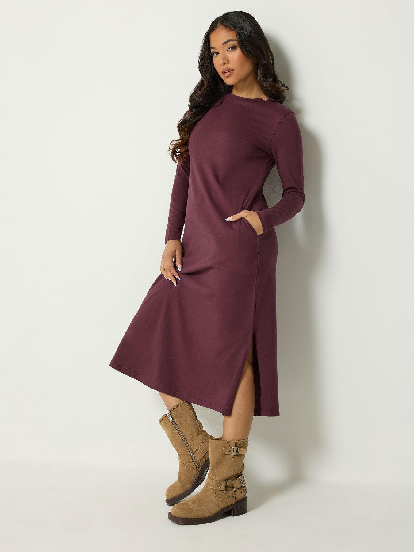Image 3 of 4 of Yours Womens Petite Jersey Pockets Side Split Maxi Dress - Red