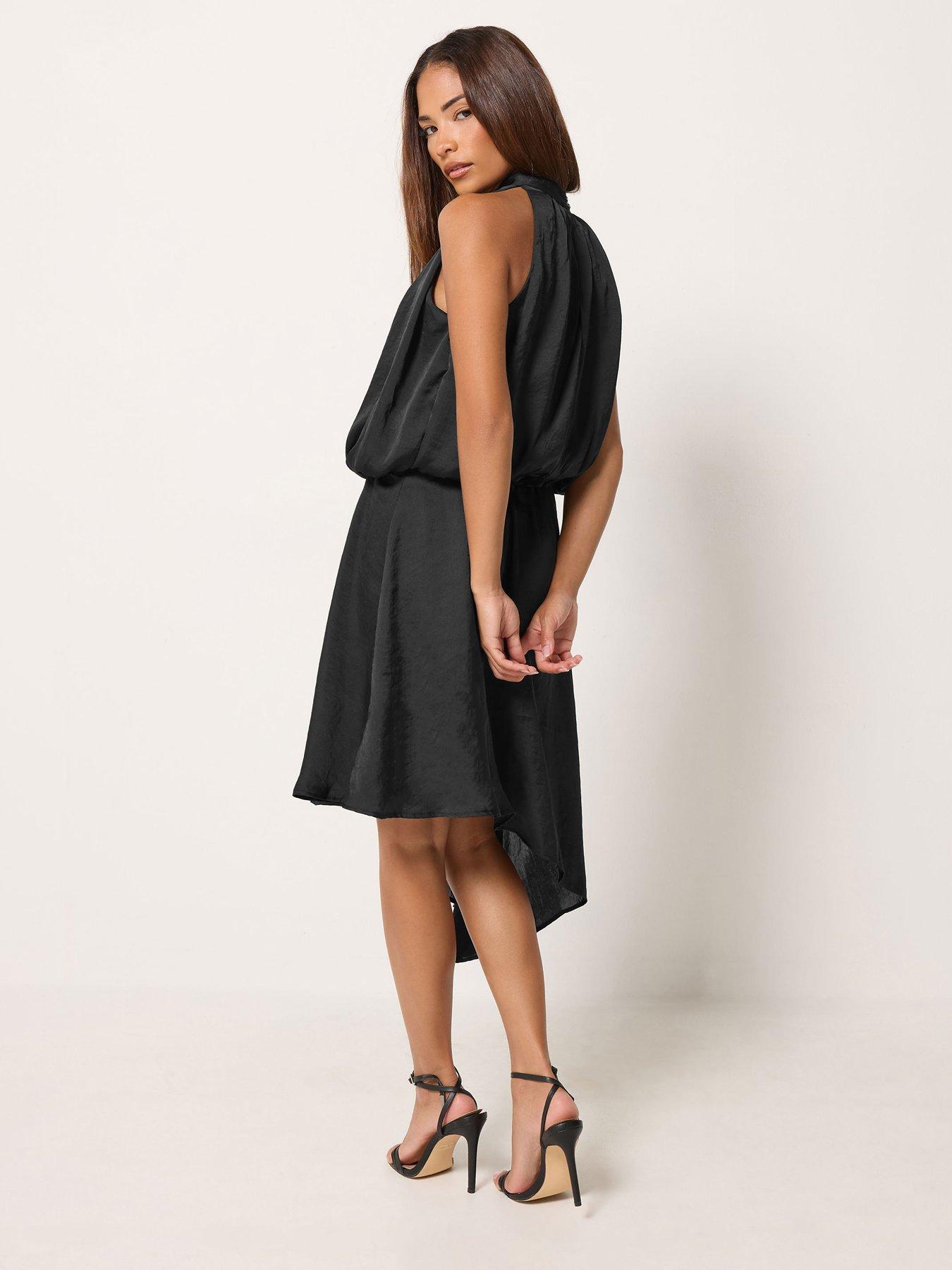 Image 2 of 4 of Yours Womens Petite Halter Neck Asymmetric Dress - Black