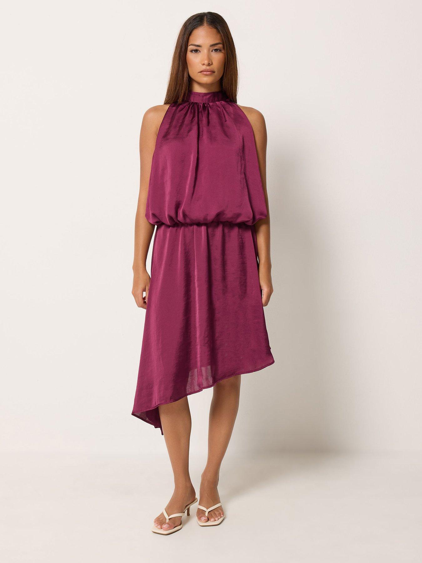 Image 3 of 4 of Yours Petite Halter Neck Asymmetric Dress