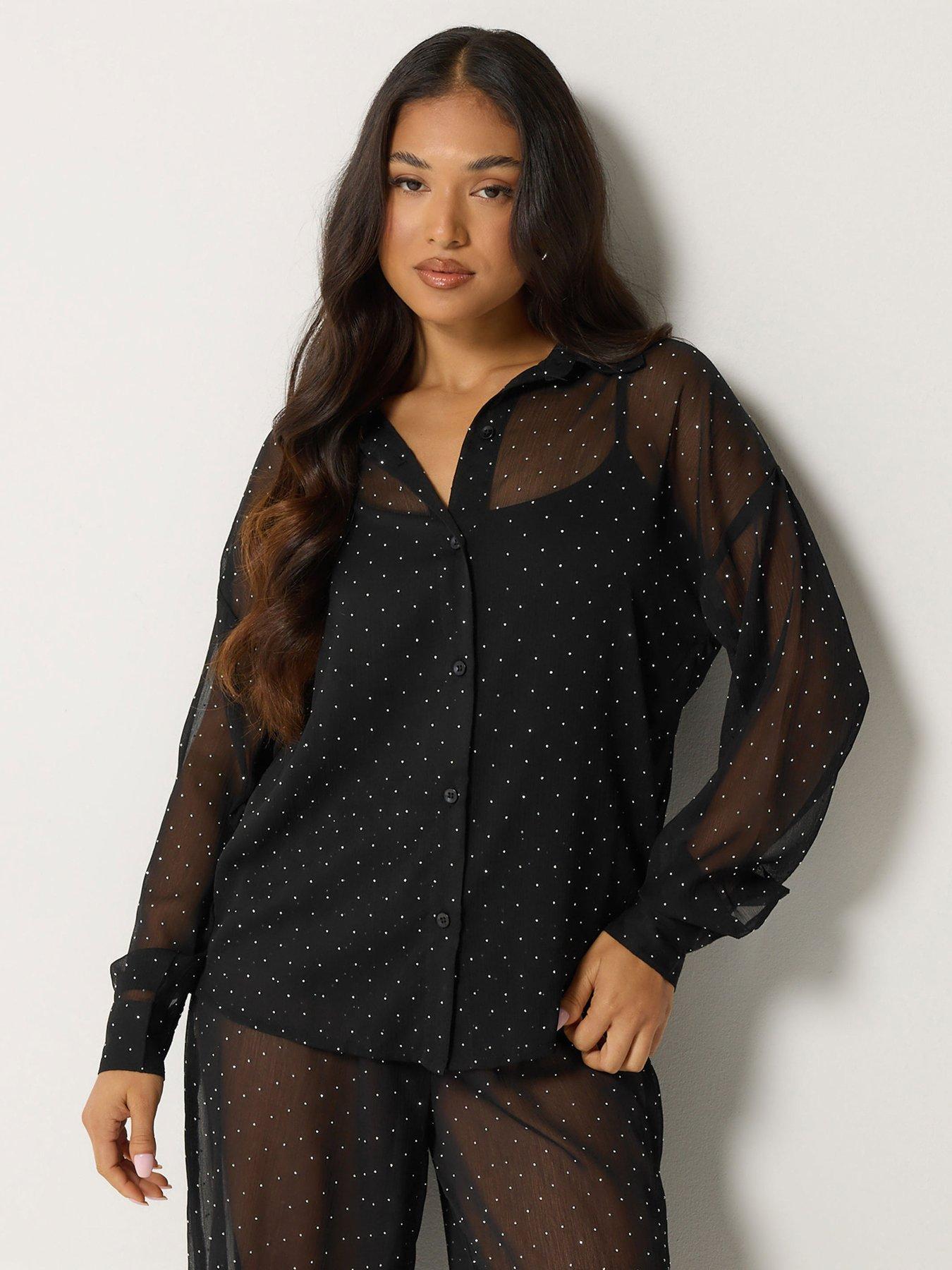 Image 1 of 4 of Yours Petite Hot Fix Diamante Chiffon Shirt
