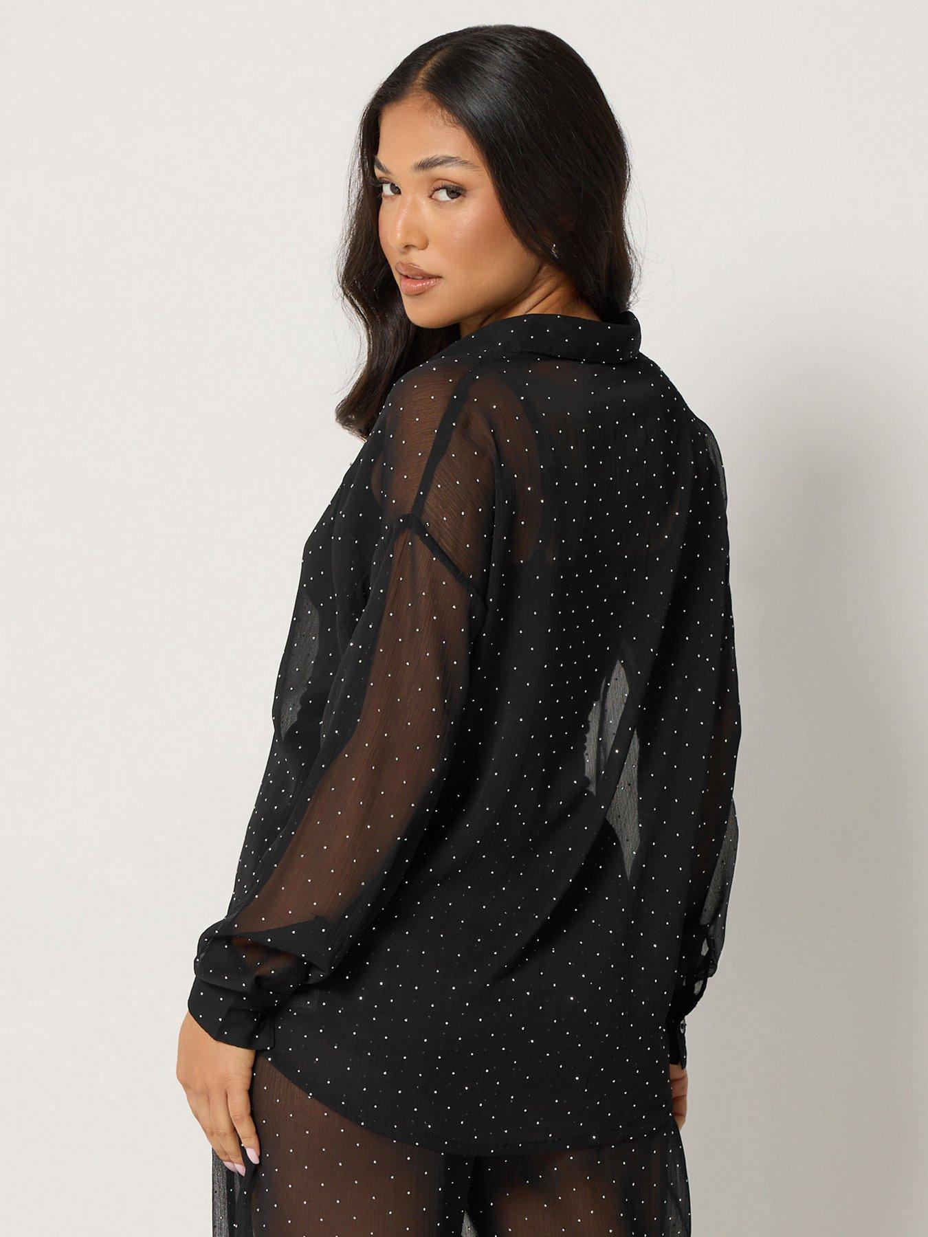 Image 2 of 4 of Yours Petite Hot Fix Diamante Chiffon Shirt