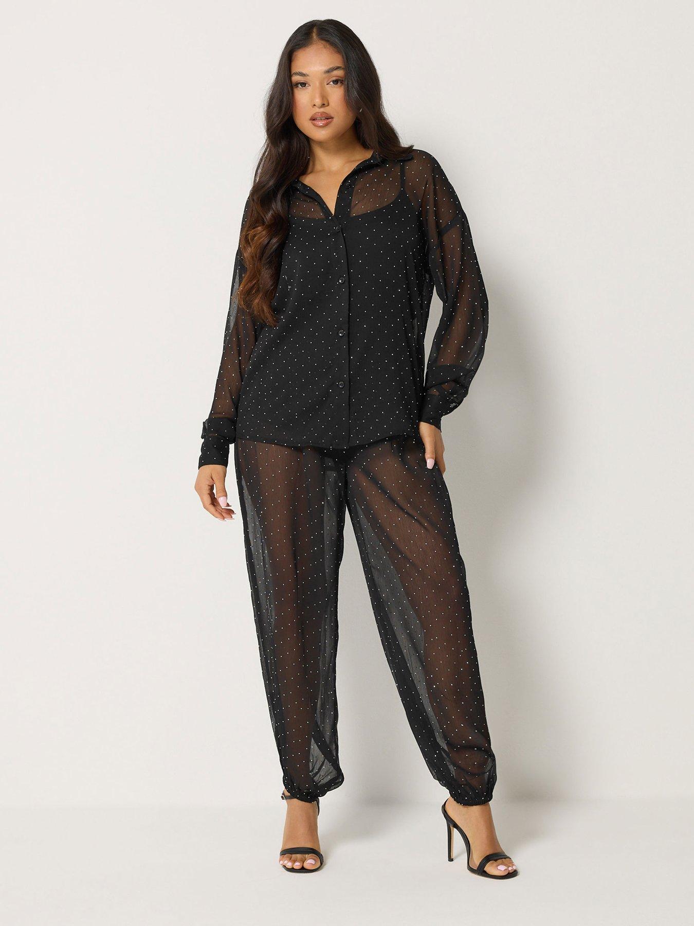 Image 3 of 4 of Yours Petite Hot Fix Diamante Chiffon Shirt