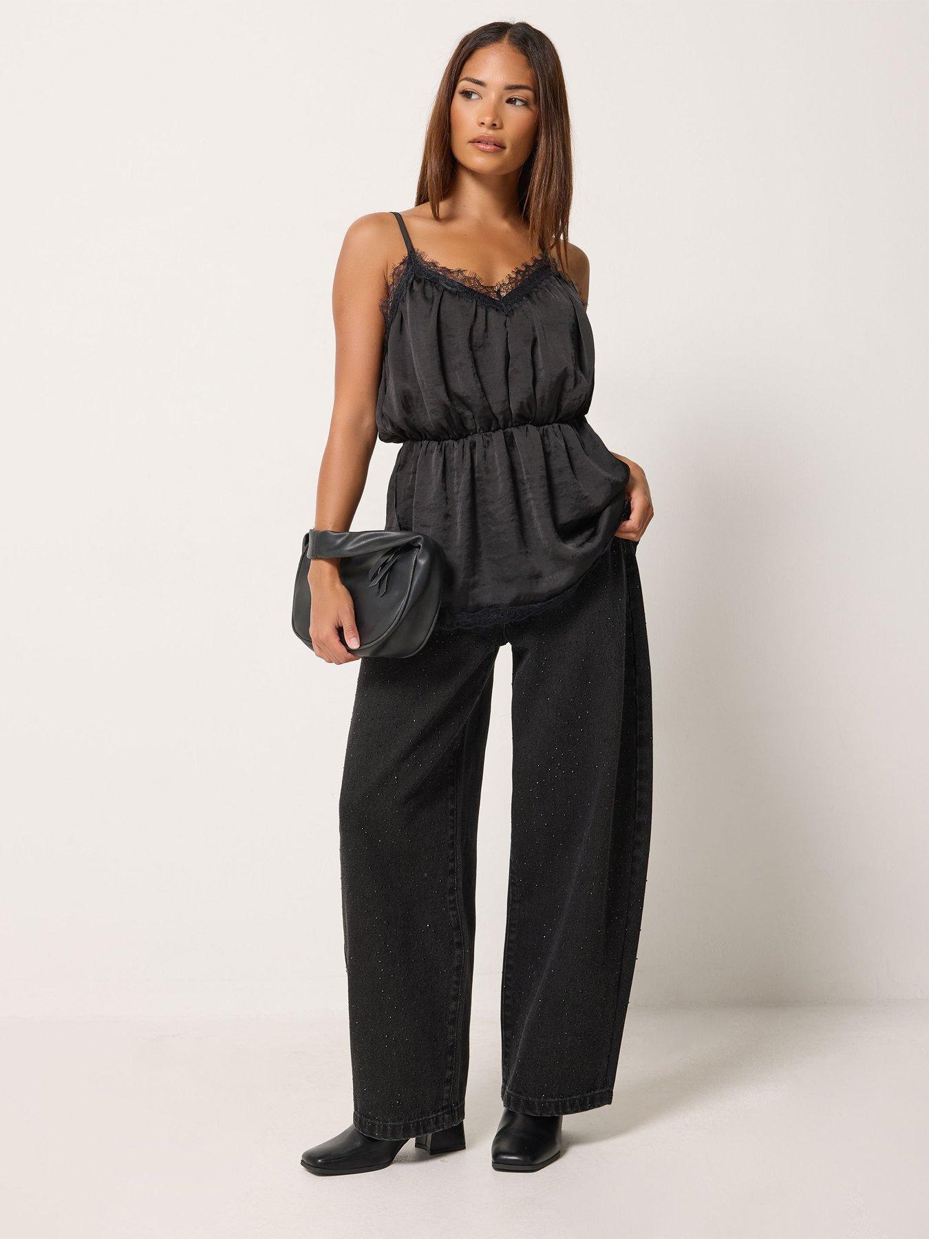 Image 3 of 4 of PixieGirl Petite Satin Lace Cinch Waist Cami Top