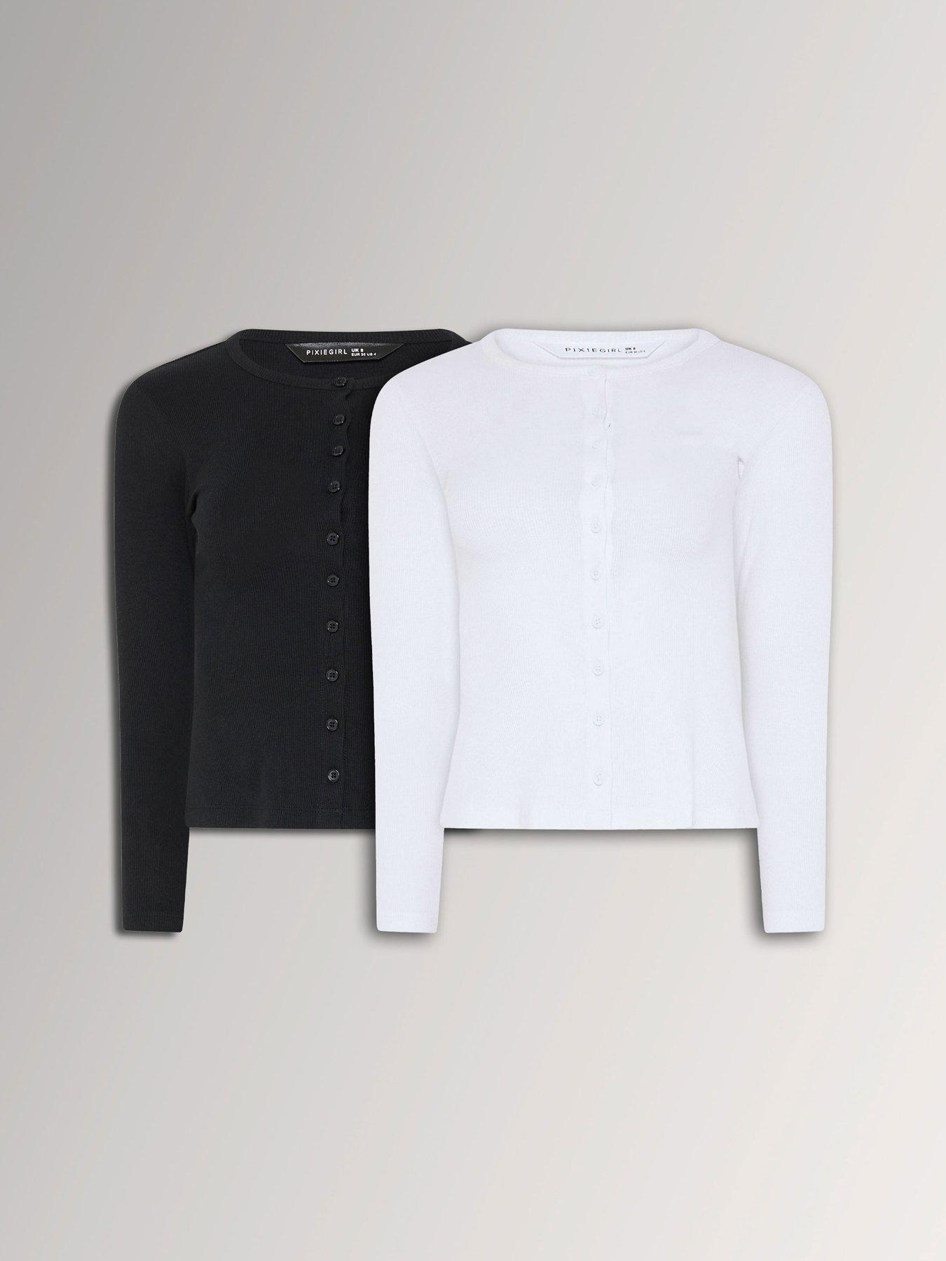 Image 1 of 4 of Yours Petite 2 Pack Long Sleeve Button Thru Top