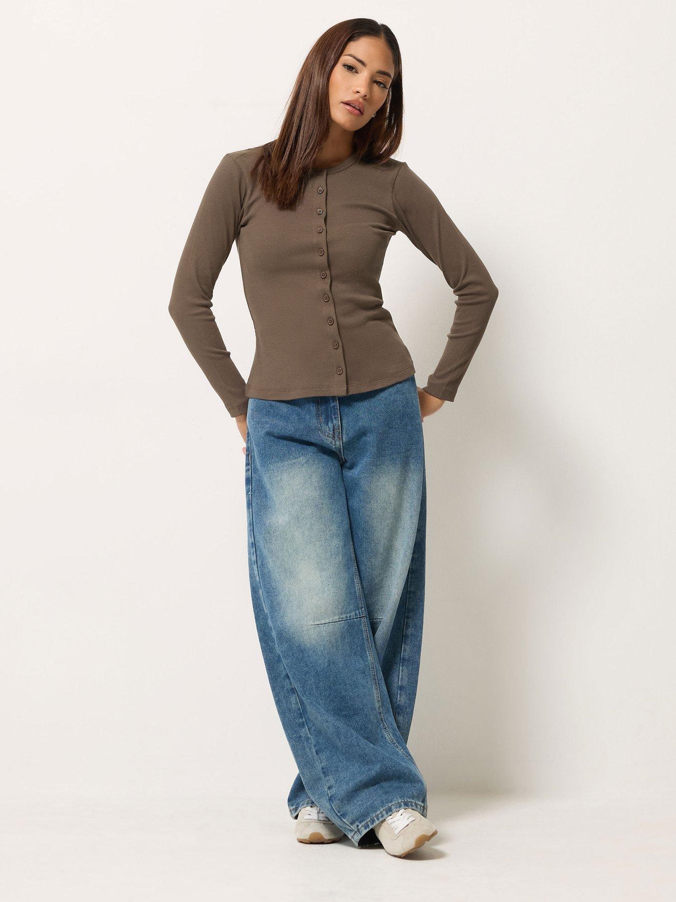 Image 3 of 4 of Yours Petite 2 Pack Long Sleeve Button Thru Top
