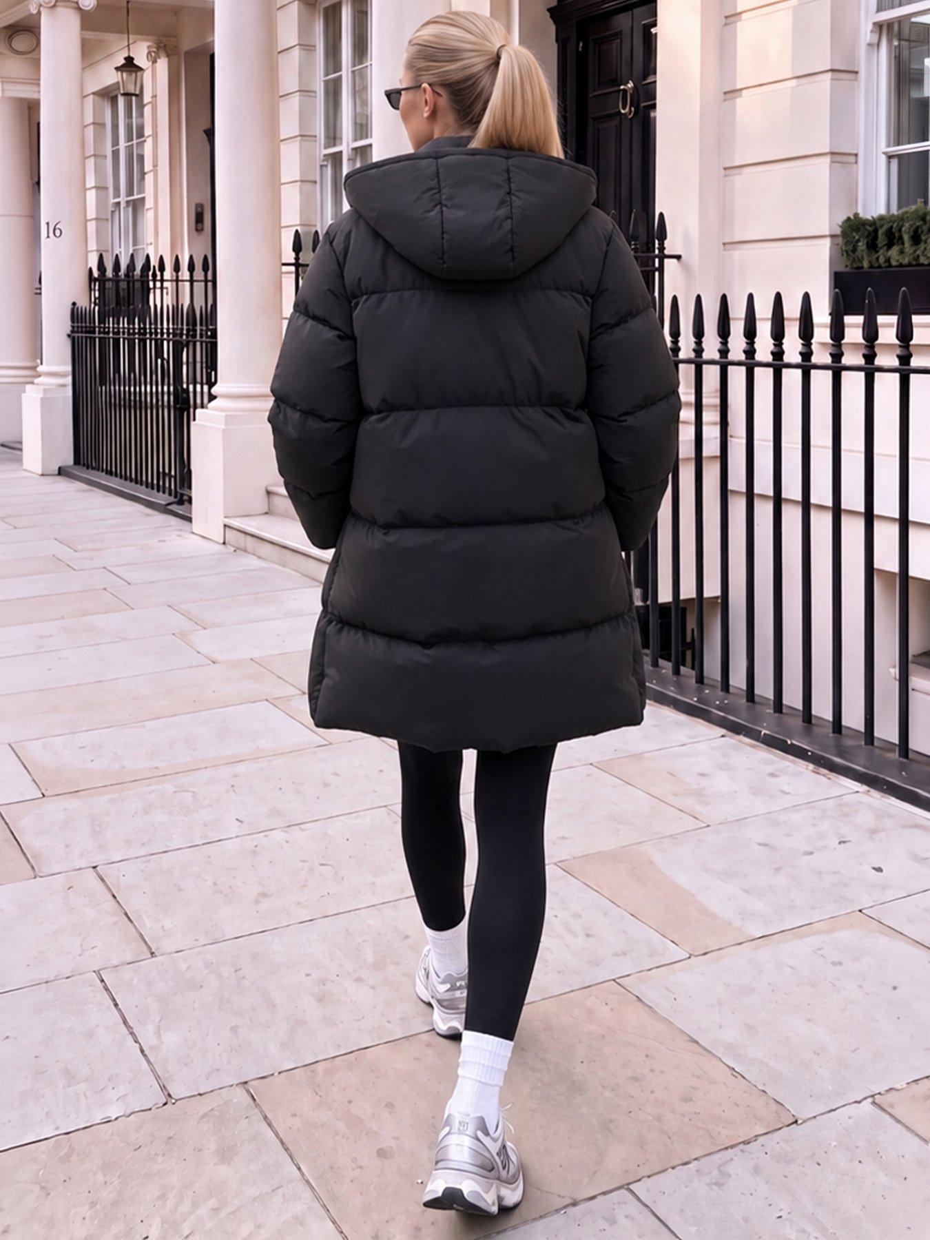 Image 2 of 4 of AX Paris Black Hooded Longline Puffer Coat