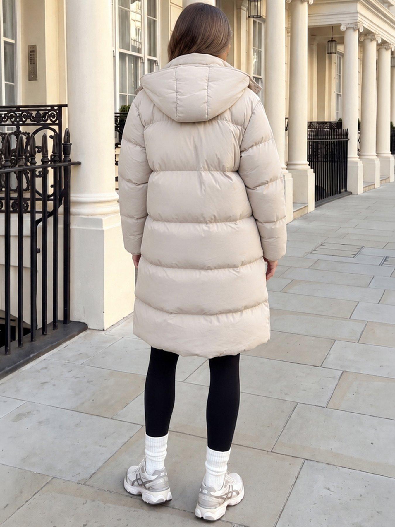 Image 2 of 4 of AX Paris Oyster Hooded Longline Puffer Coa