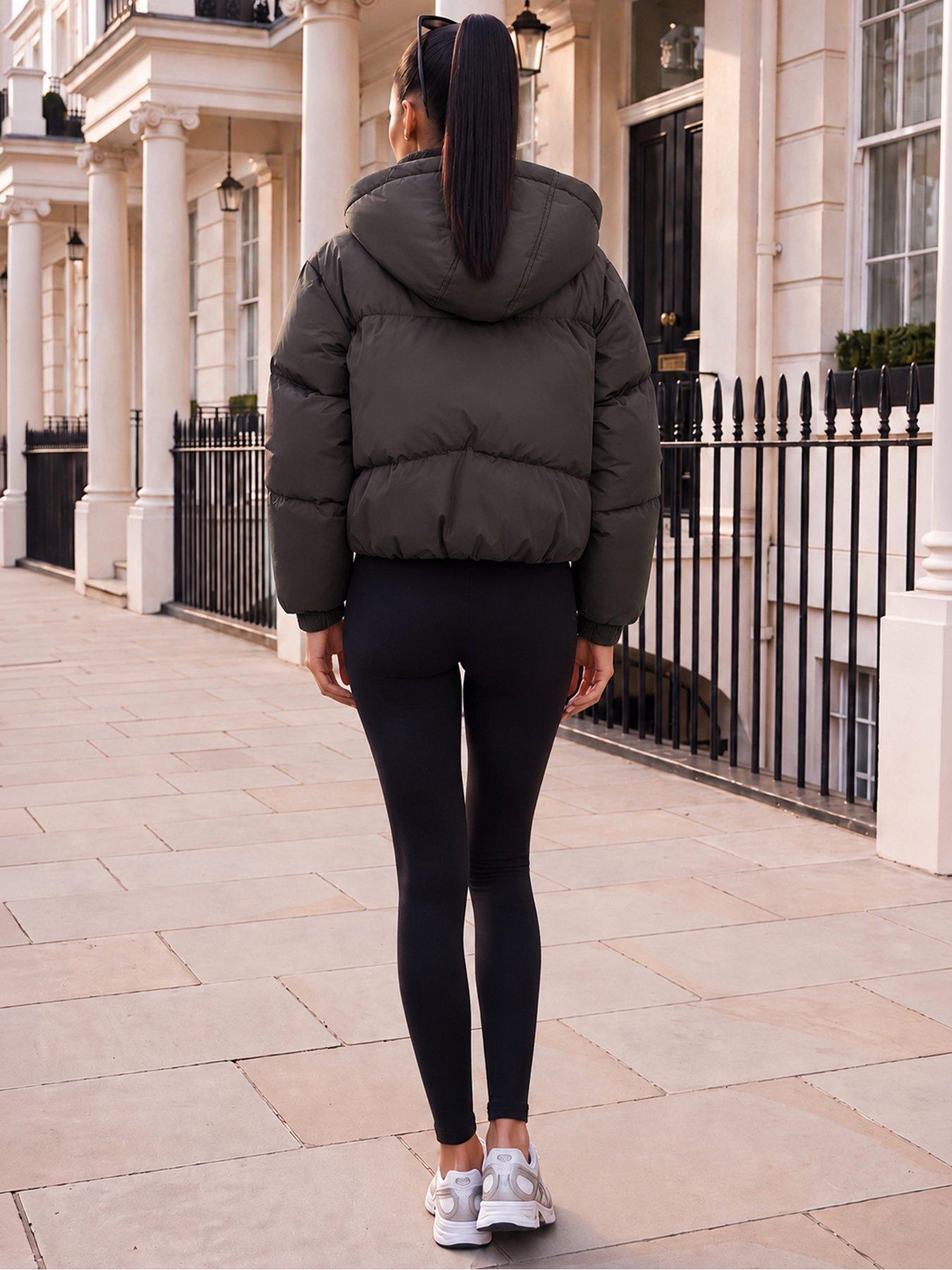 Image 2 of 4 of AX Paris Chocolate Drawstring Hood Short Puffer Coat
