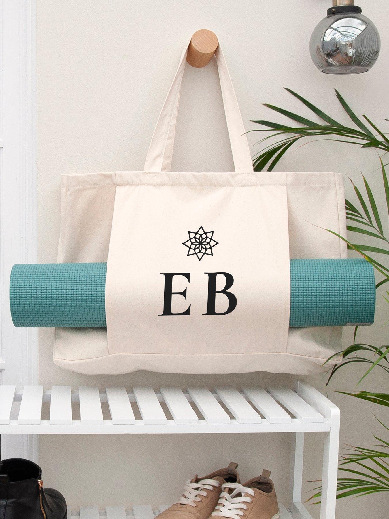 Image 2 of 5 of Treat Republic Monogrammed Organic Yoga Tote Bag in Natural