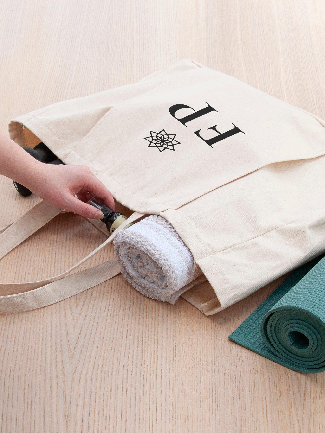 Image 4 of 5 of Treat Republic Monogrammed Organic Yoga Tote Bag in Natural