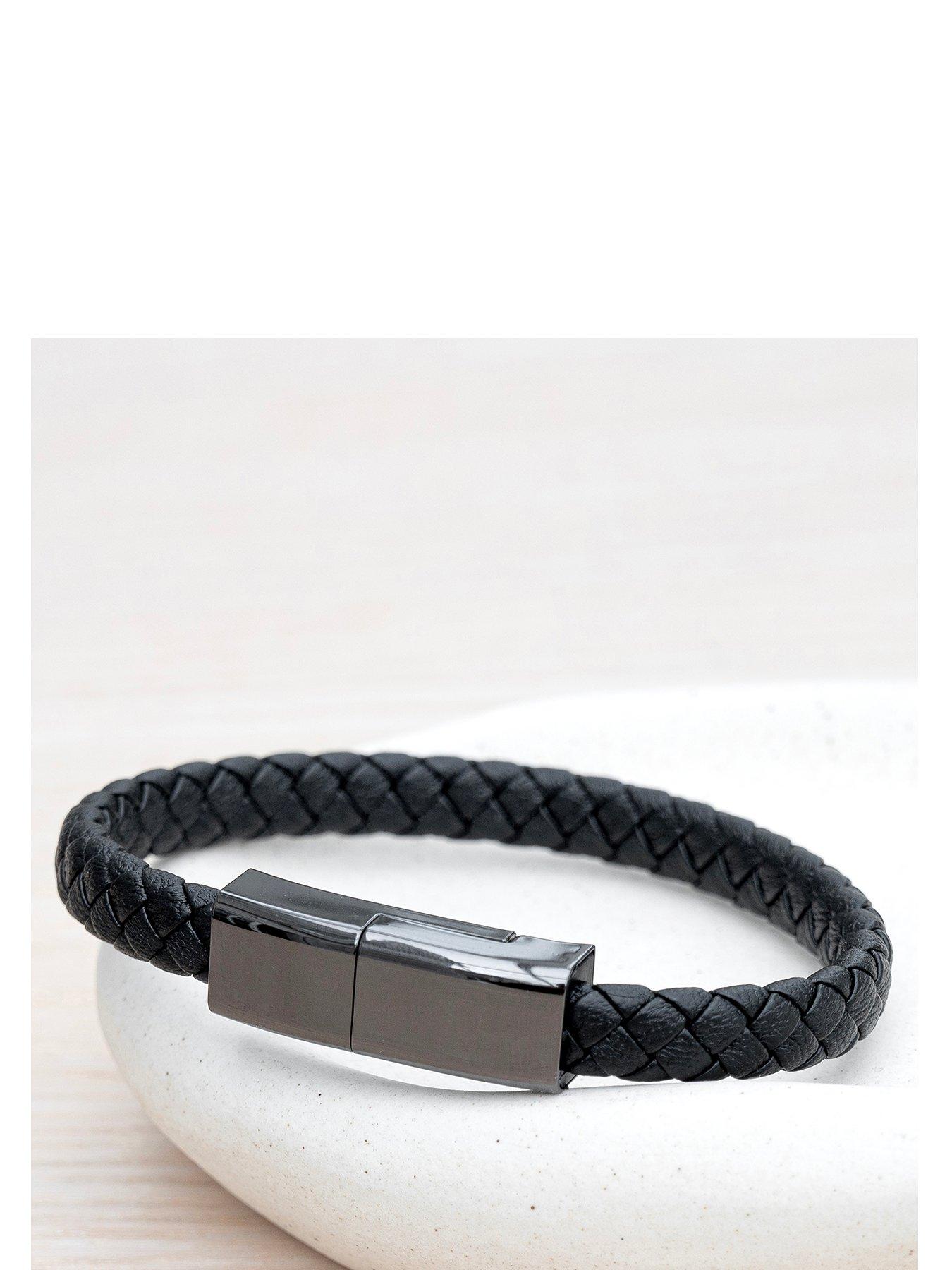 Image 1 of 5 of Treat Republic Personalised Men's Secret Message USB Charger Bracelet in Black